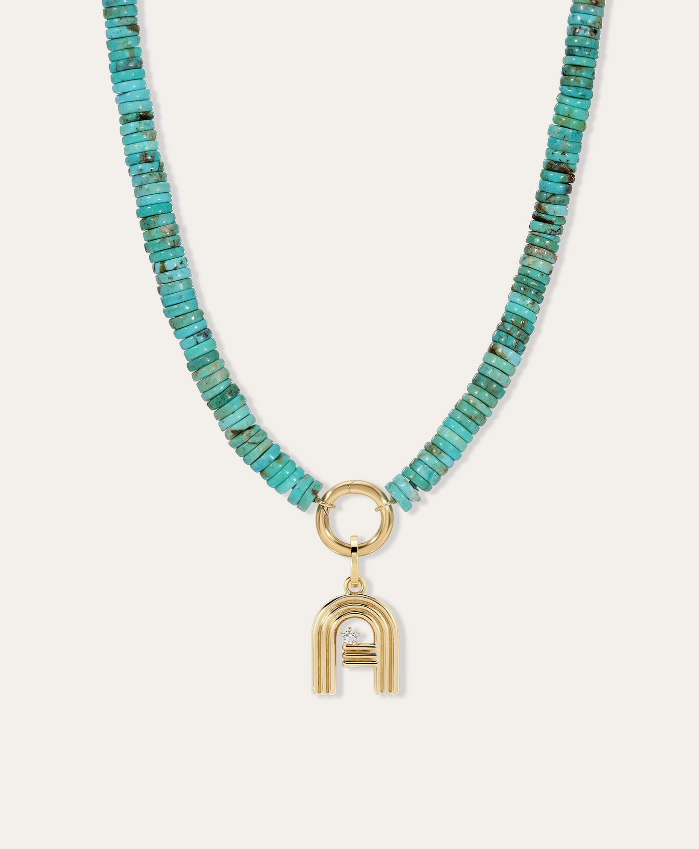 Groovy Diamond Initial Charm on Turquoise Gemstone Necklace