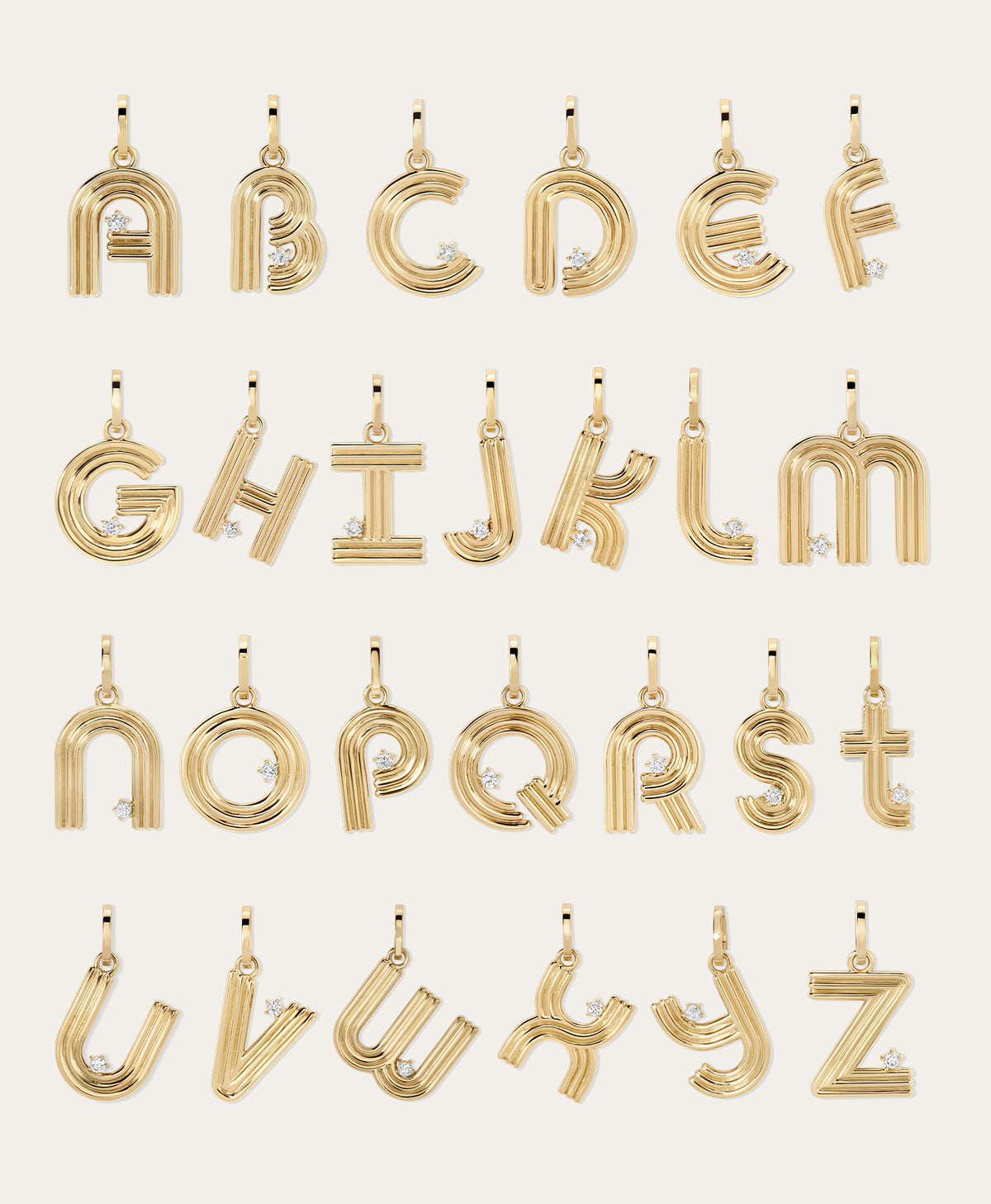 Groovy Diamond Initial Charm Necklace on Rolo Chain