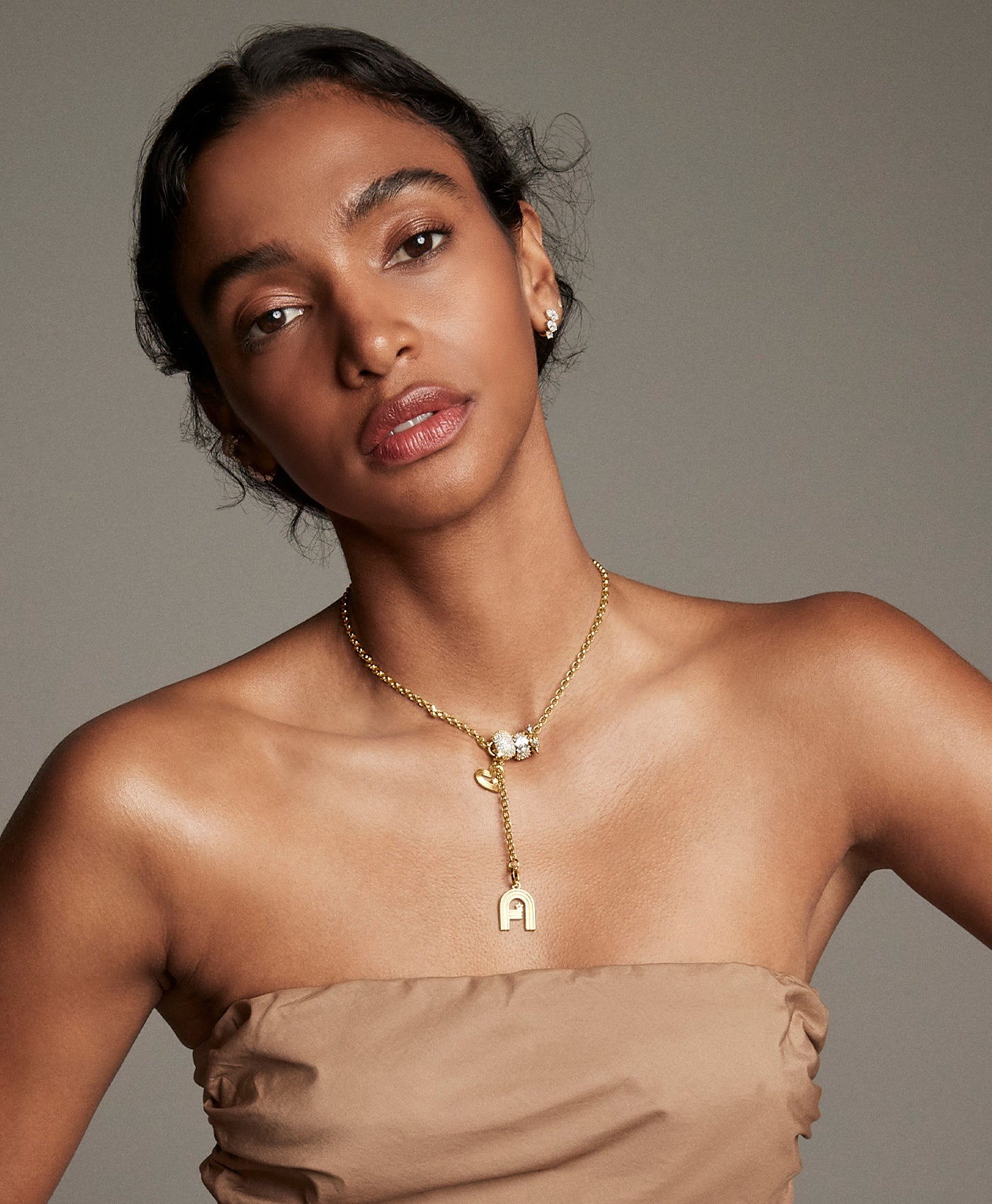 Groovy Diamond Initial + Heart Lariat Necklace