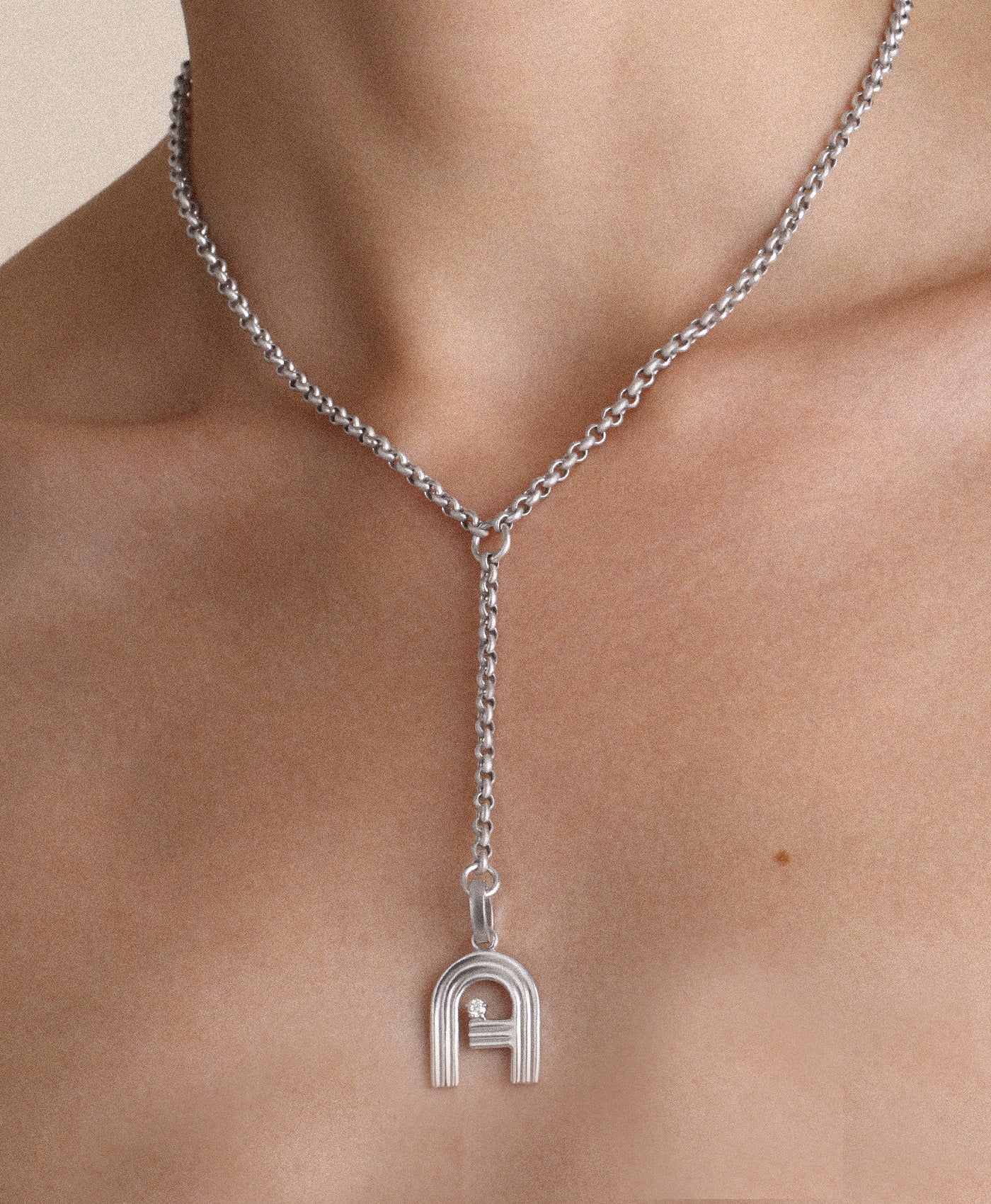 Groovy Diamond Initial Lariat Necklace in Sterling Silver