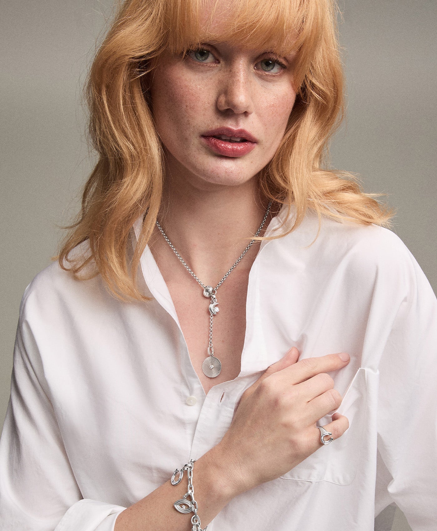 Groovy Diamond Initial Lariat Necklace in Sterling Silver