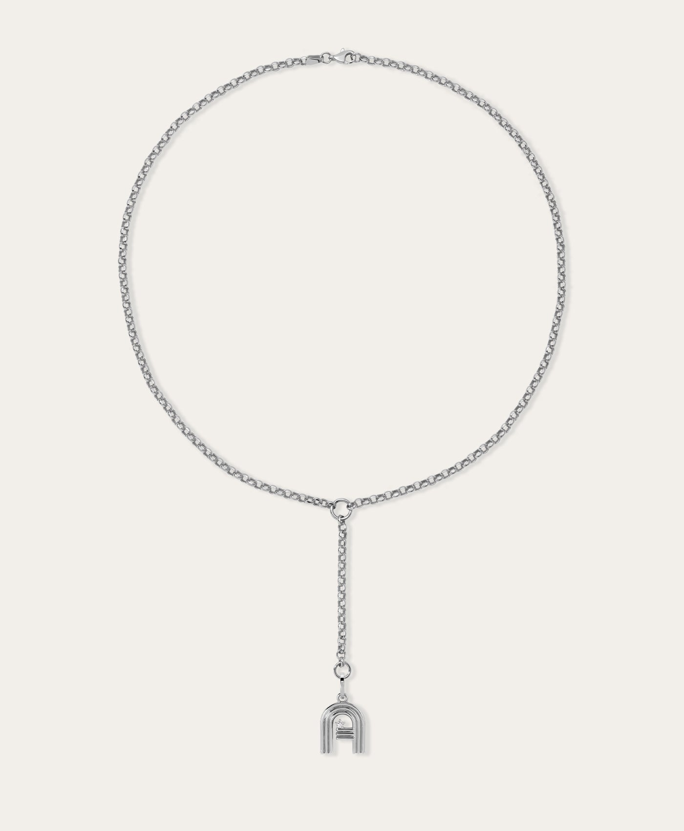 Groovy Diamond Initial Lariat Necklace in Sterling Silver
