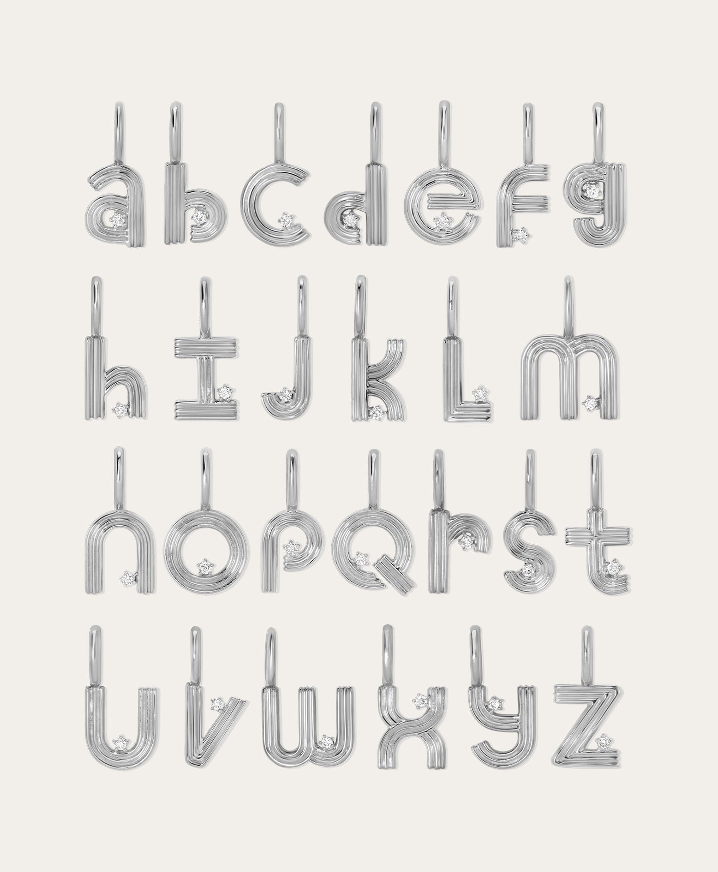 Groovy Diamond Initial Mini Charm Necklace on Italian Chain in Sterling Silver