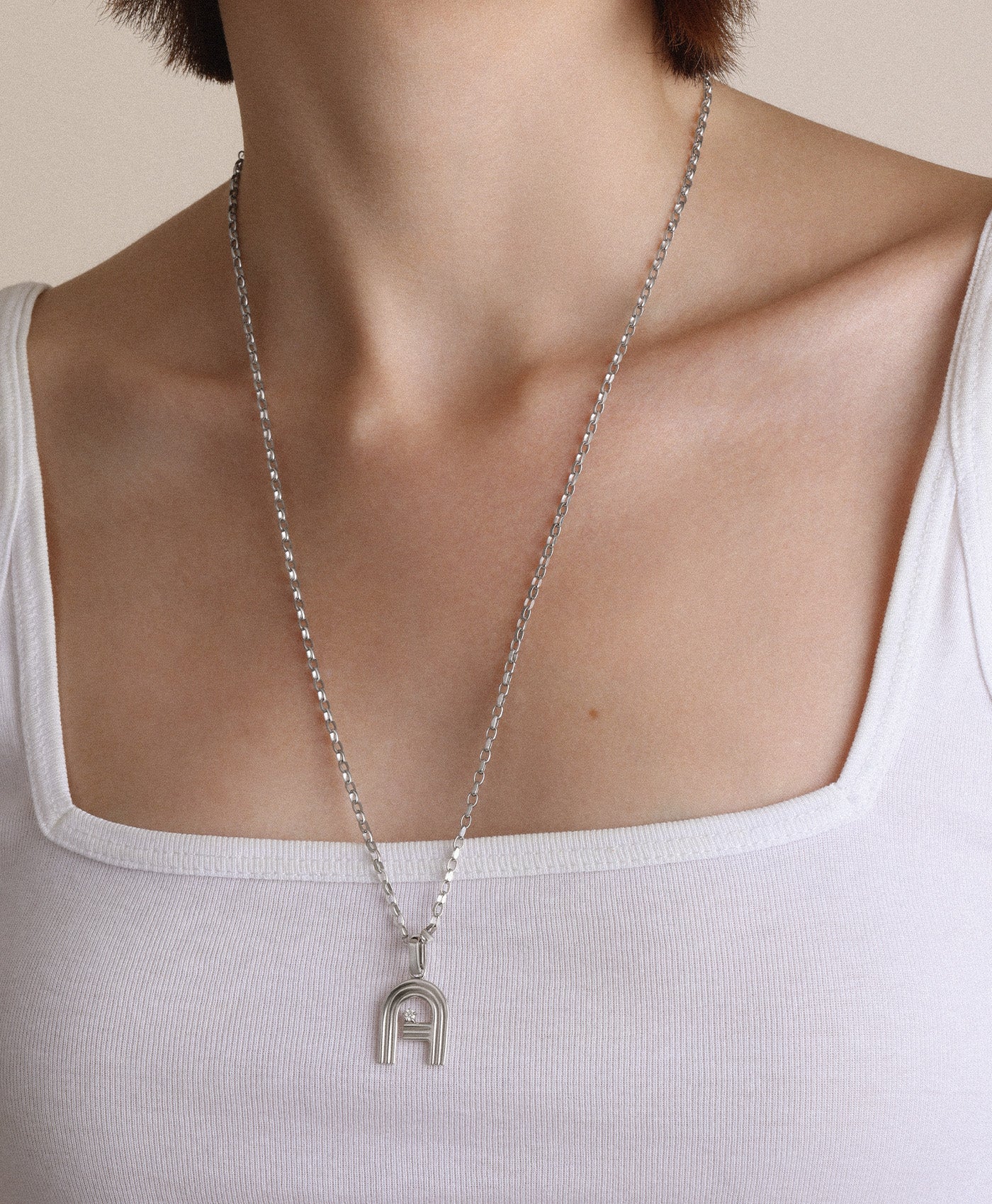 Groovy Diamond Initial Necklace on 2mm Italian Chain in Sterling Silver