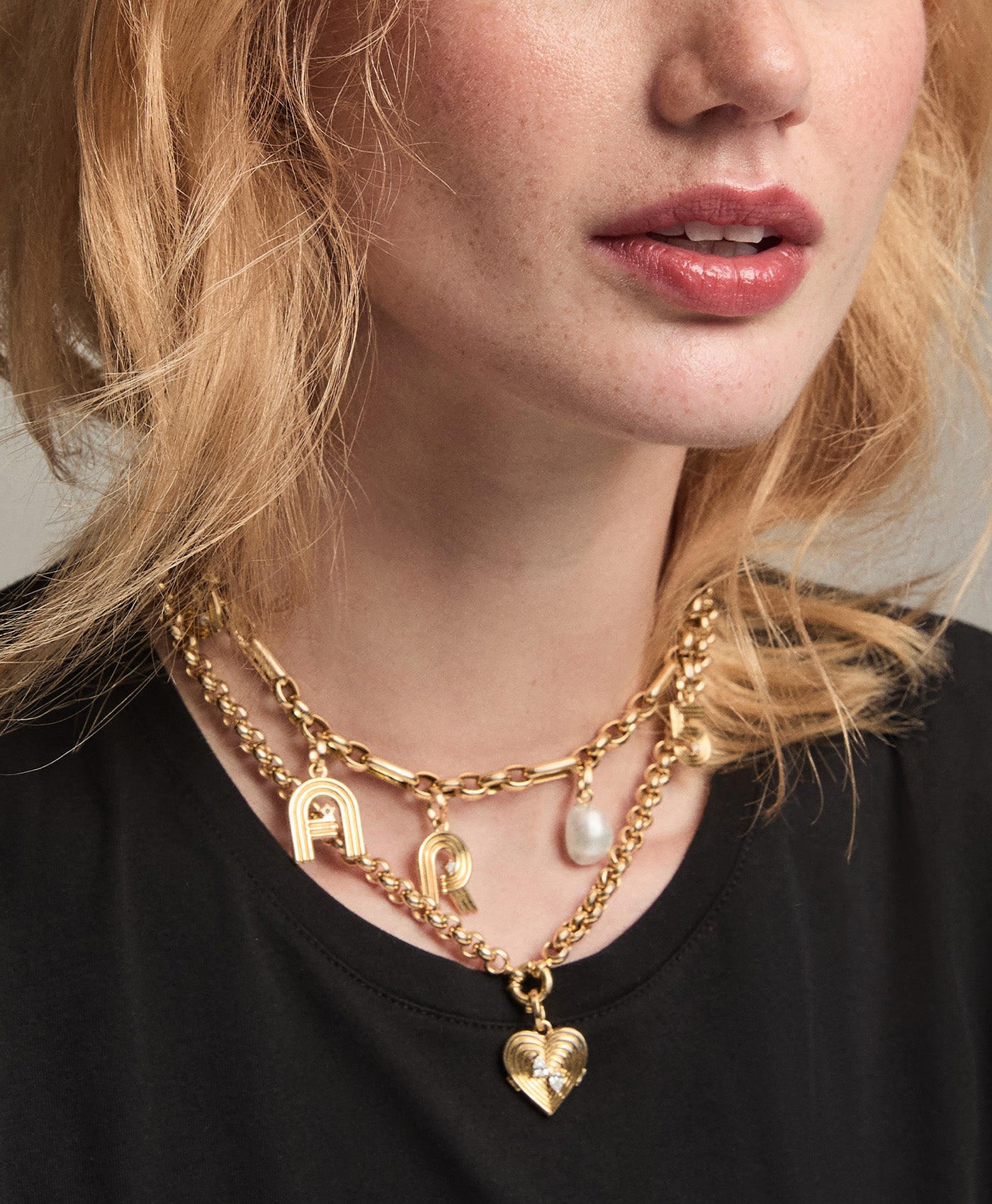 Groovy Diamond Initial + Pear Charm Necklace