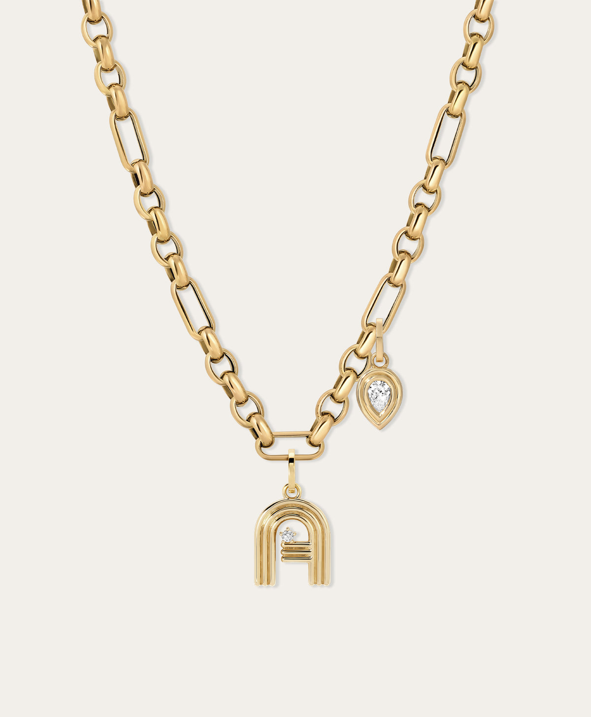 Groovy Diamond Initial + Pear Charm Necklace