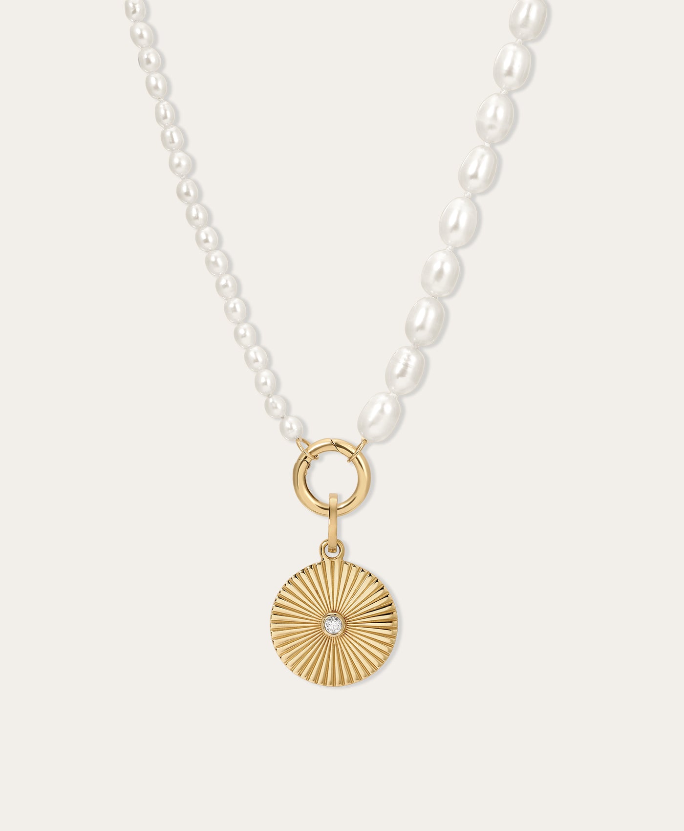 Half & Half Pearl Necklace with Groovy Diamond Rays Charm
