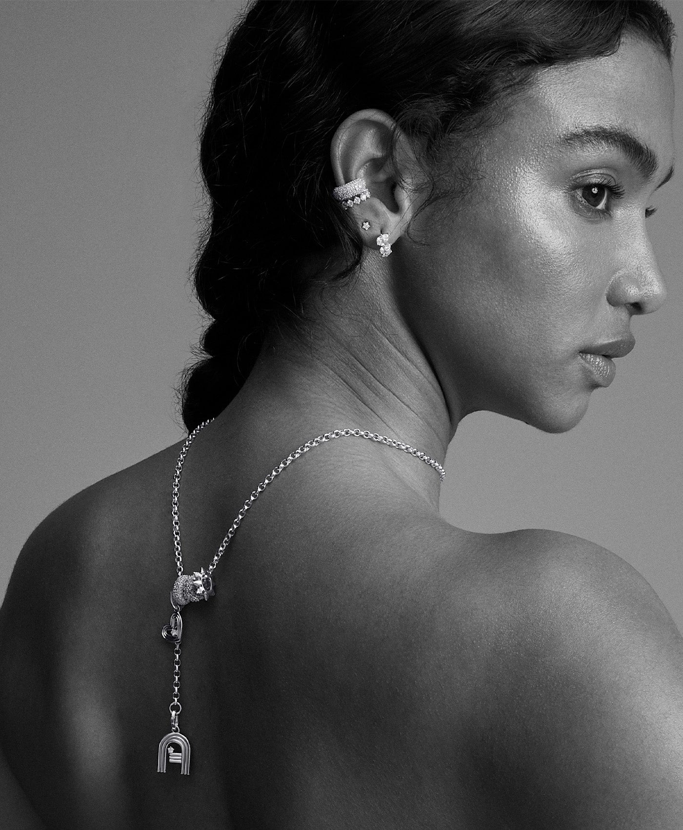 Groovy Initial Heart Lariat Necklace in Sterling Silver