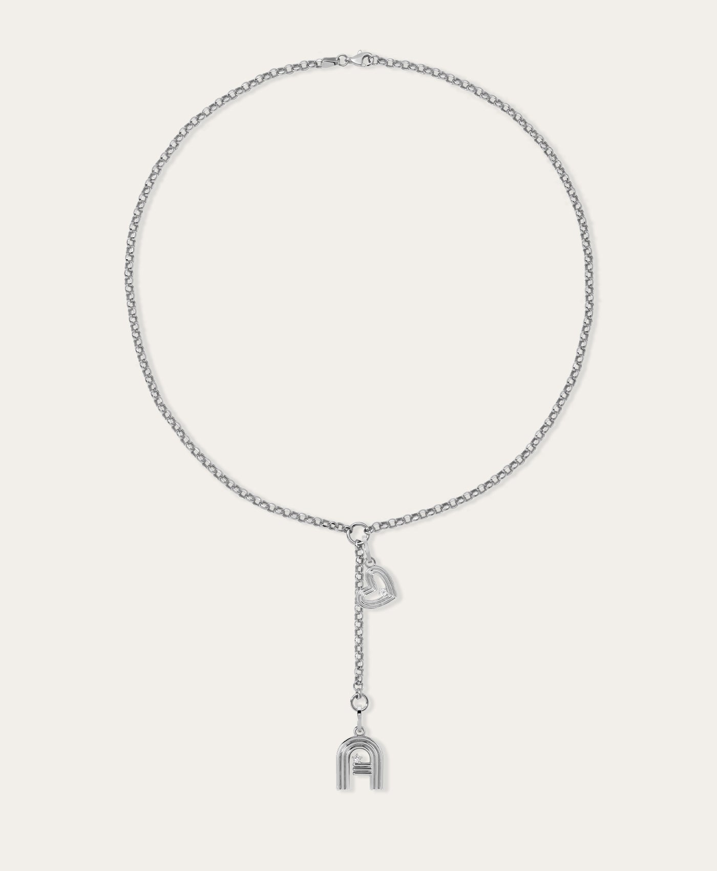 Groovy Initial Heart Lariat Necklace in Sterling Silver