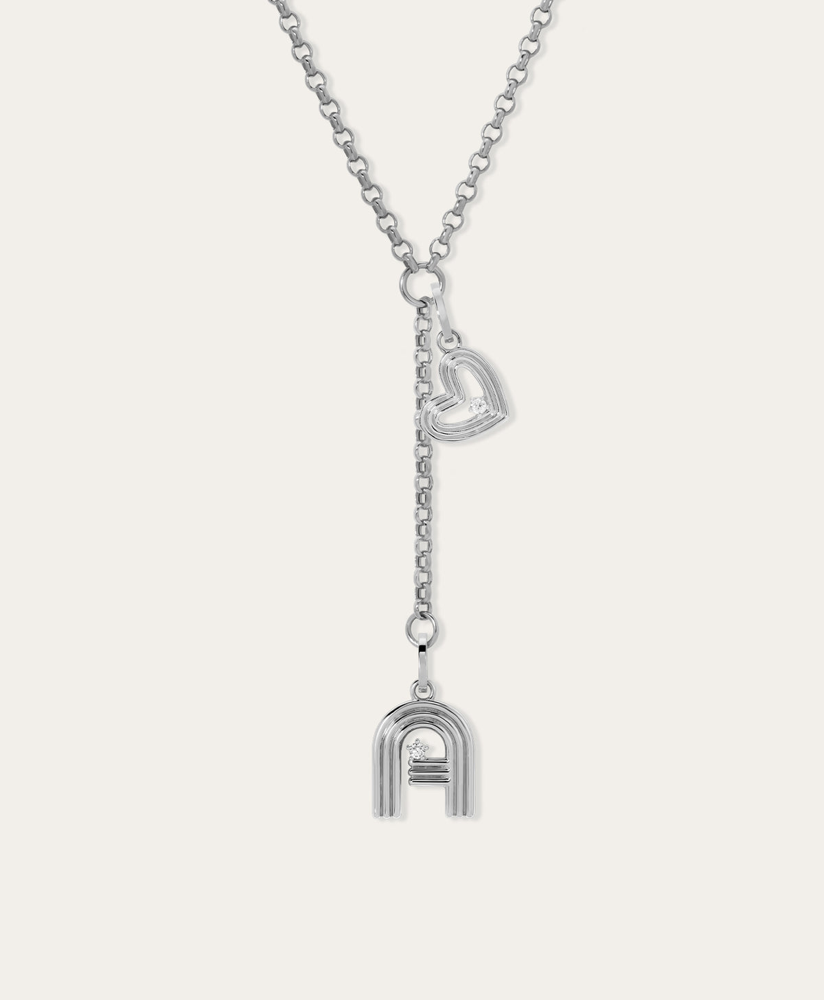 Groovy Diamond Initial + Heart Lariat Necklace