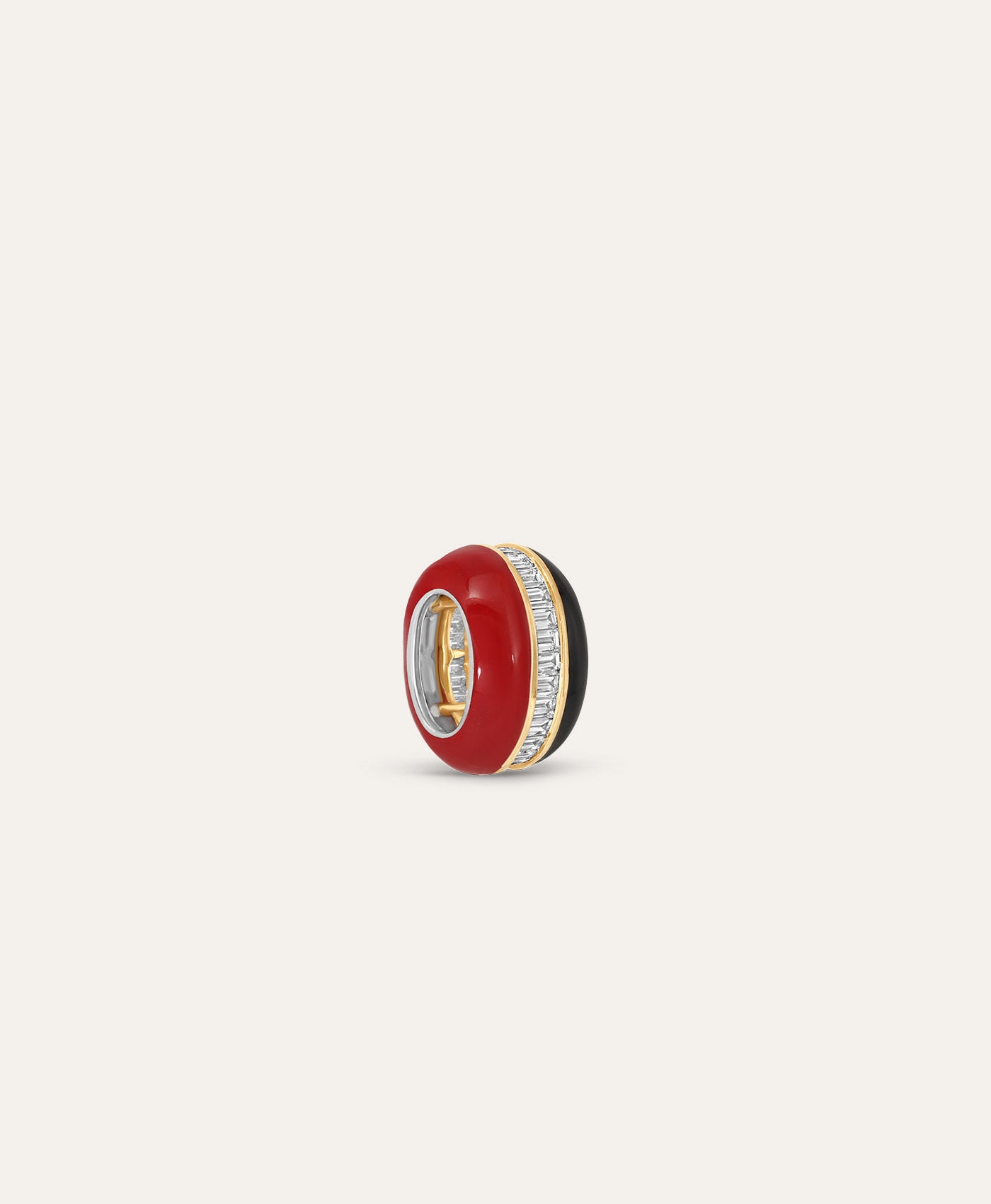 Half and Half Red and Black Channel Baguette Big Bead
