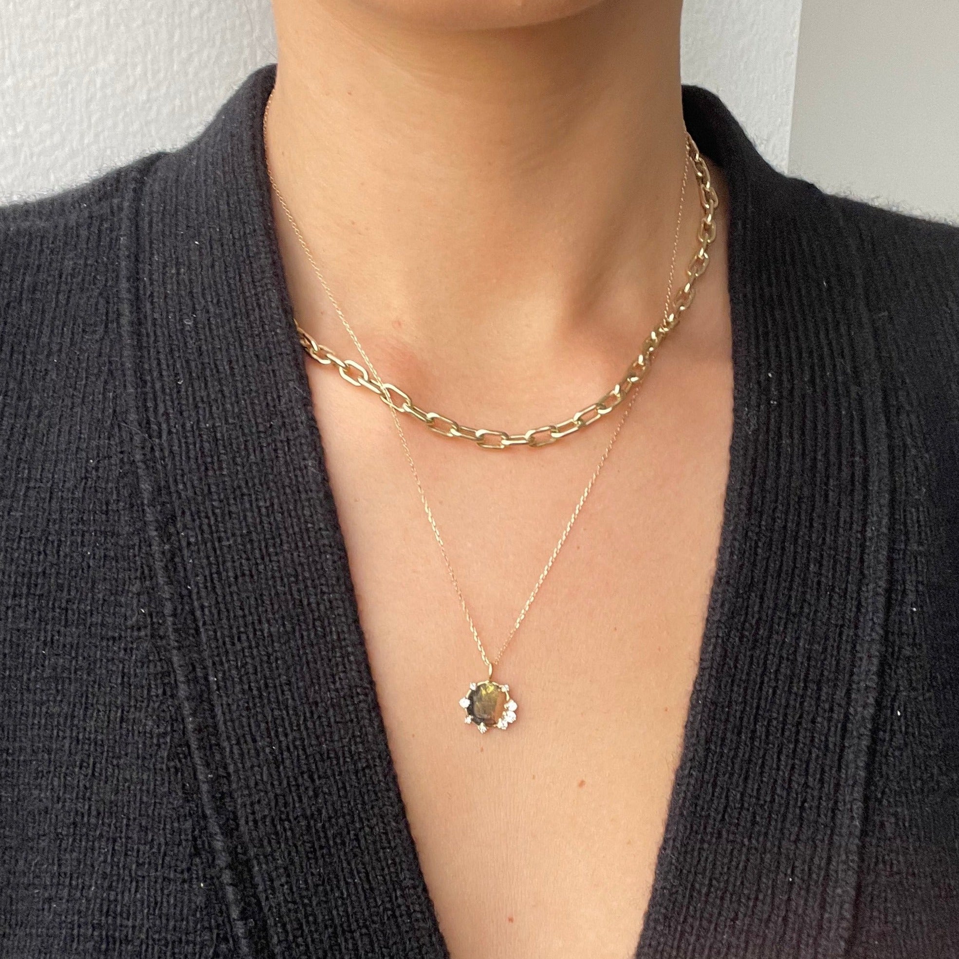 Tiny Diamond Round Dog Tag Necklace - Lab Grown