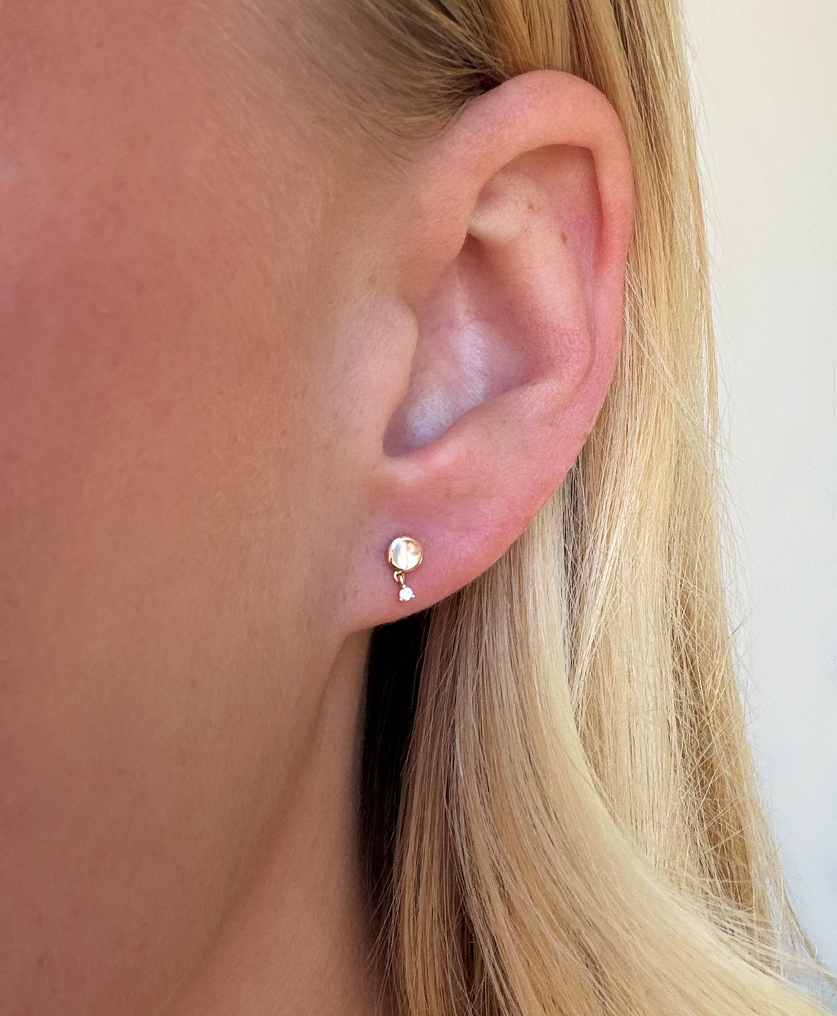 Moonstone Diamond Drop Backless Piercing Earring
