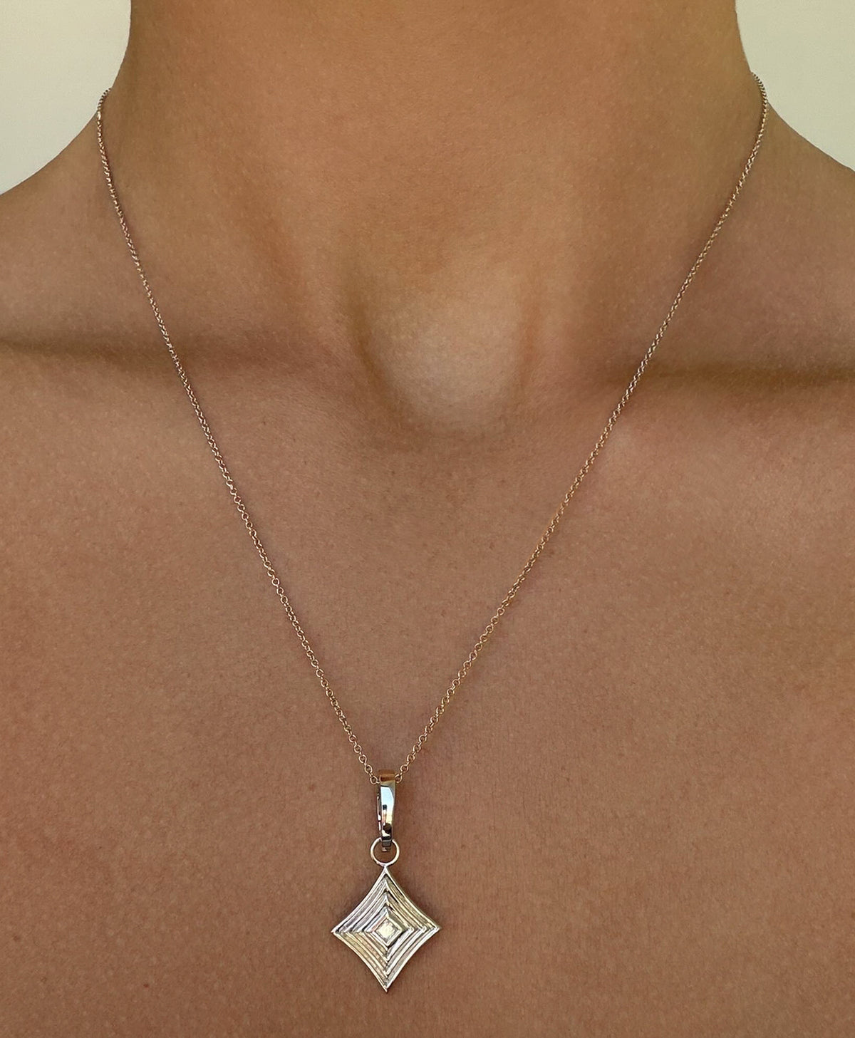 One of a Kind Groovy Geometric Diamond Lozenge Charm Necklace