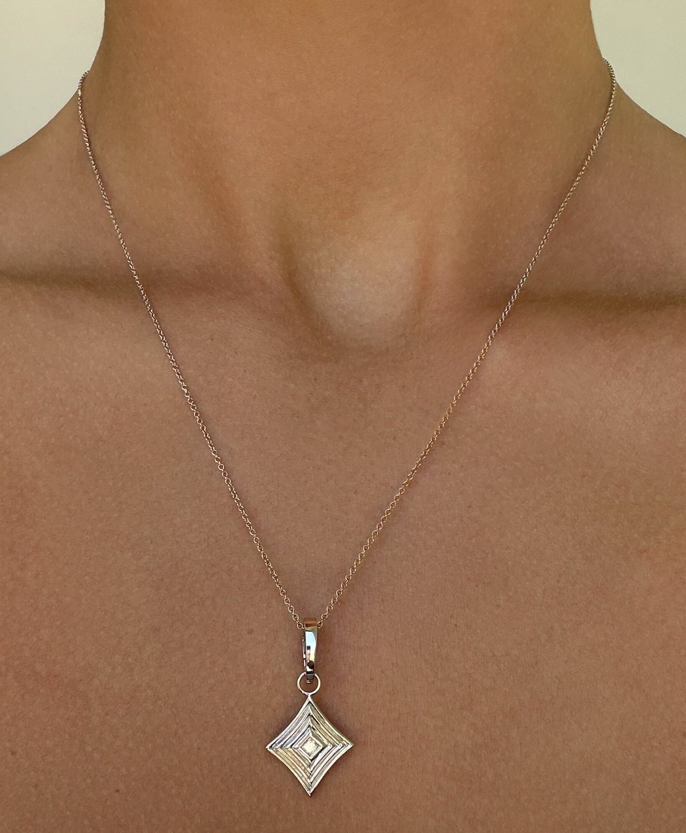 One of a Kind Groovy Geometric Diamond Lozenge Charm Necklace