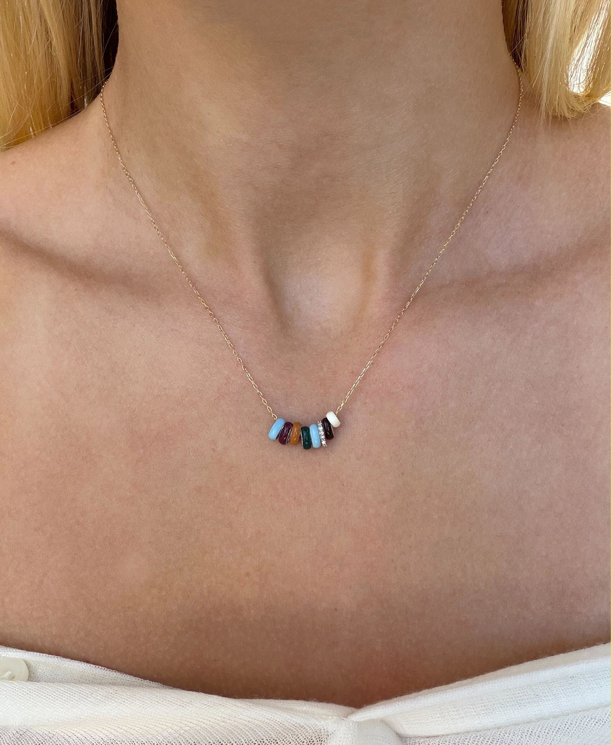 Ivy League Diamond + Enamel Mini Bead Necklace