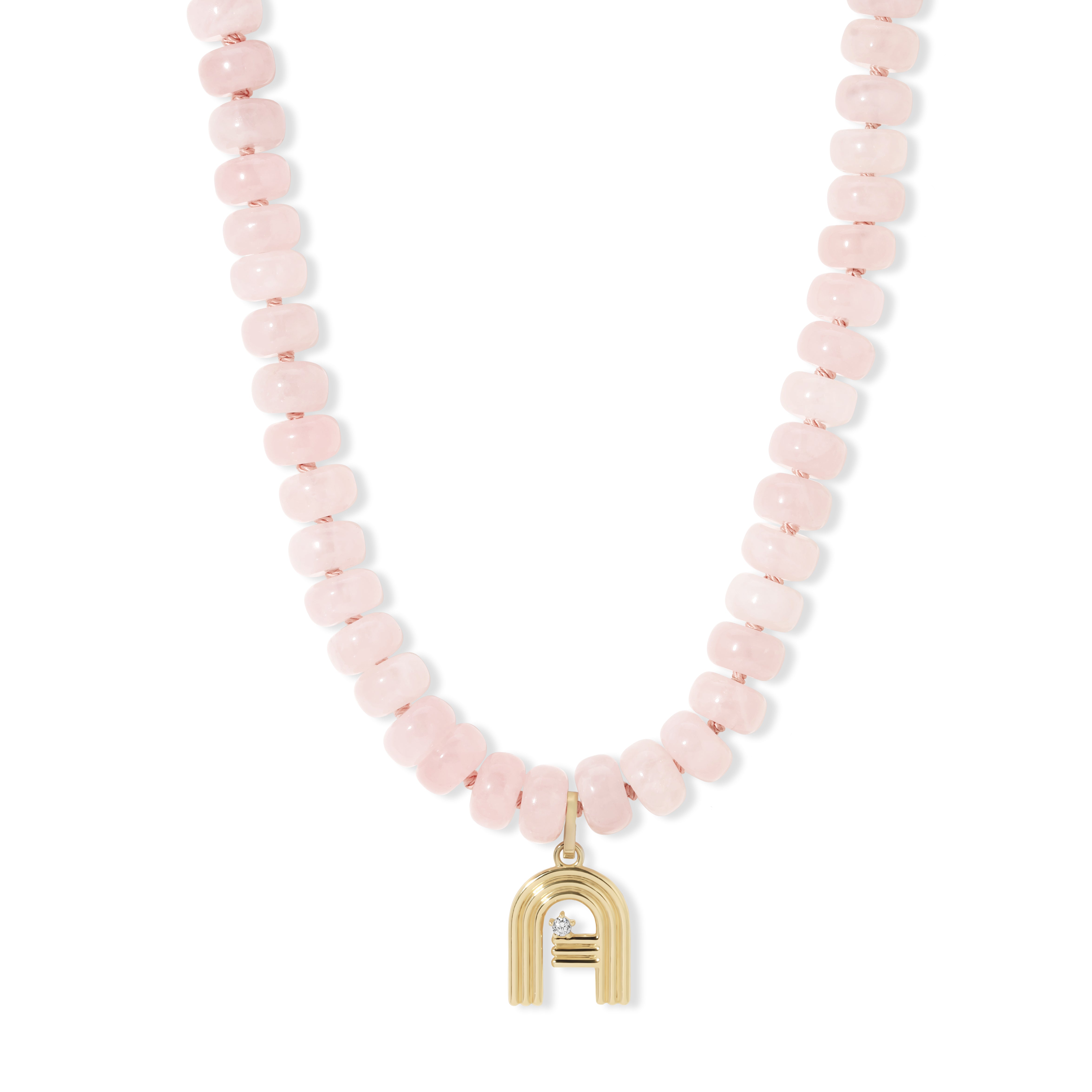 Blush Pink Gemstone Groovy Initial Necklace