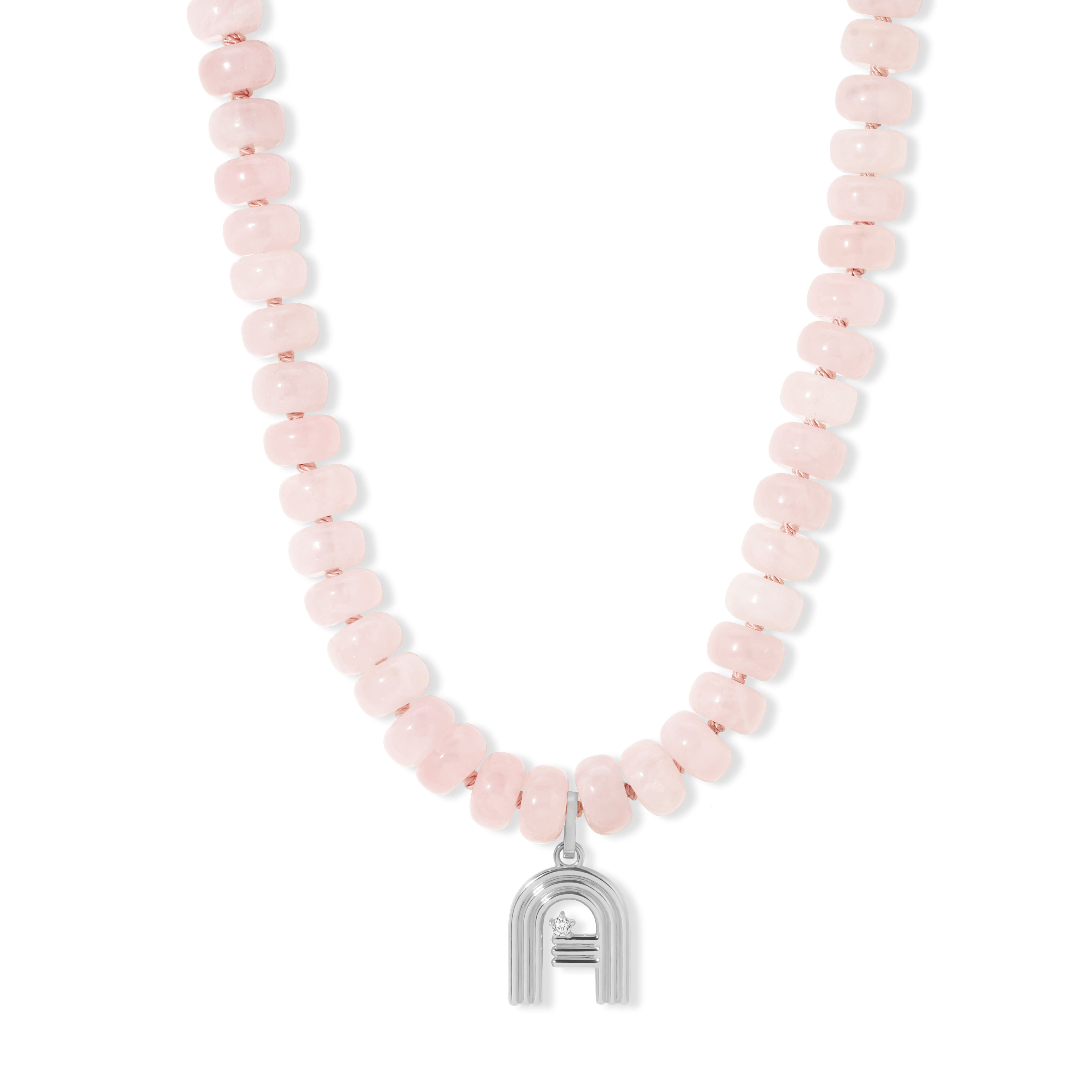 Blush Pink Pink Gemstone Groovy Initial Necklace in Sterling Silver