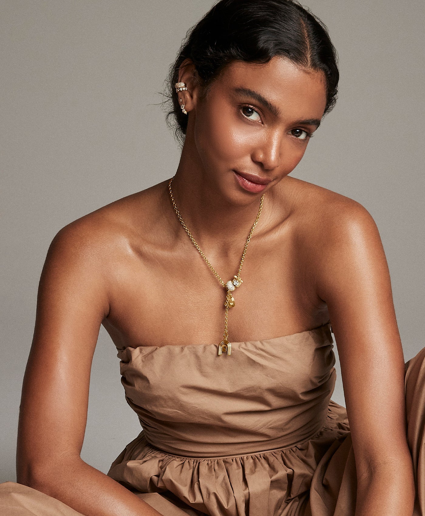 14k Gold Lariat Necklace with Pearl Drop | Adina Reyter