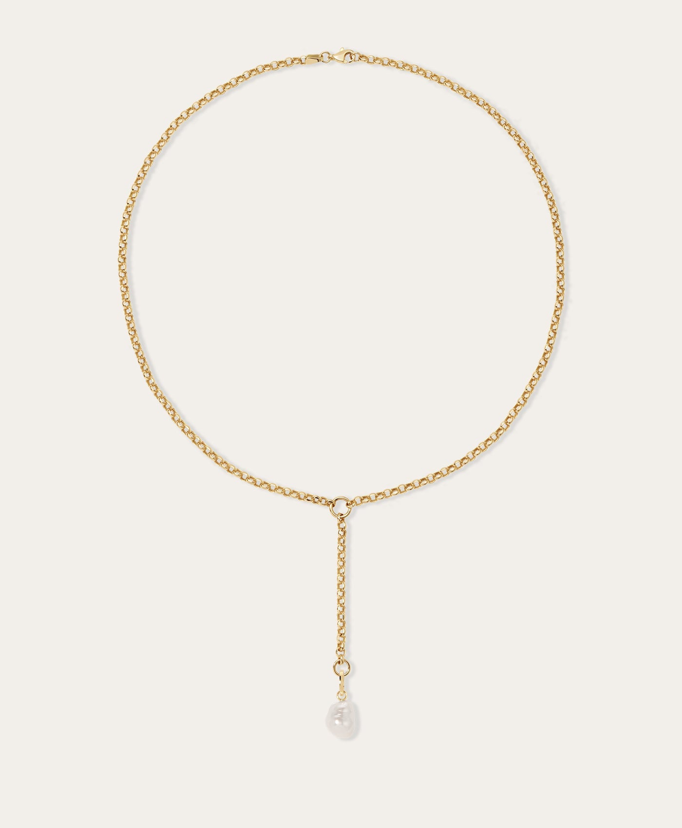 14k Gold Lariat Necklace with Pearl Drop | Adina Reyter