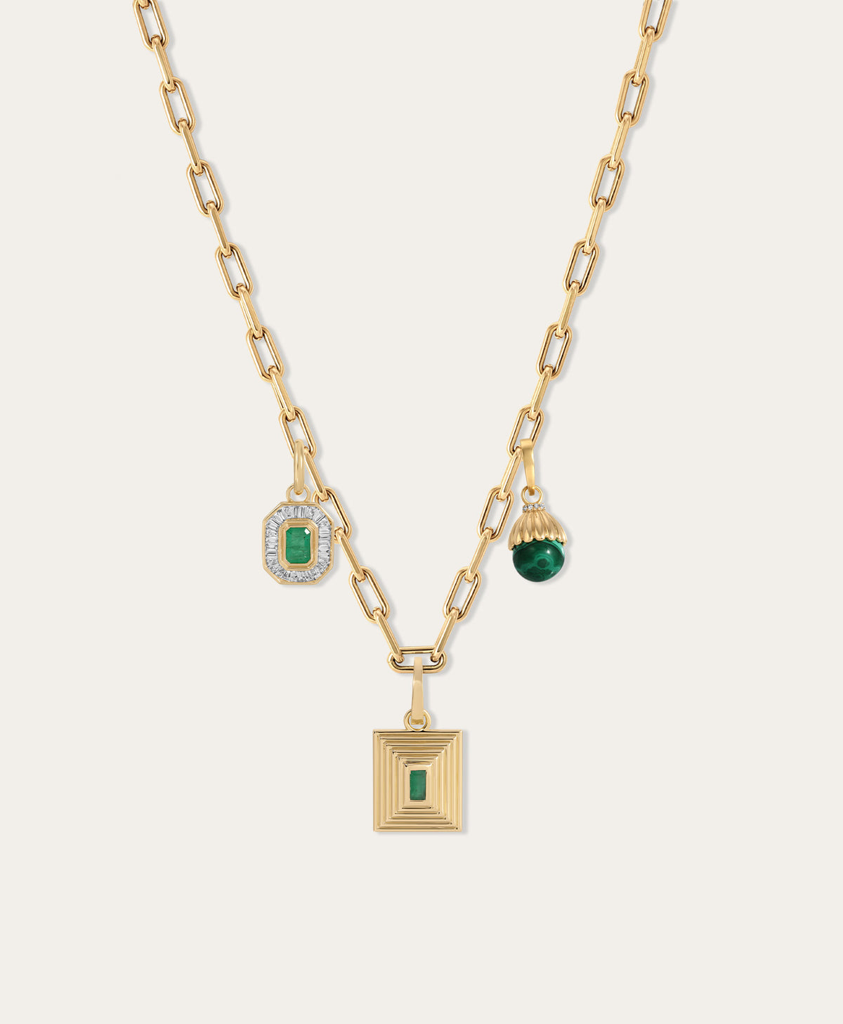 Lucky You Malachite + Emerald Charm Necklace
