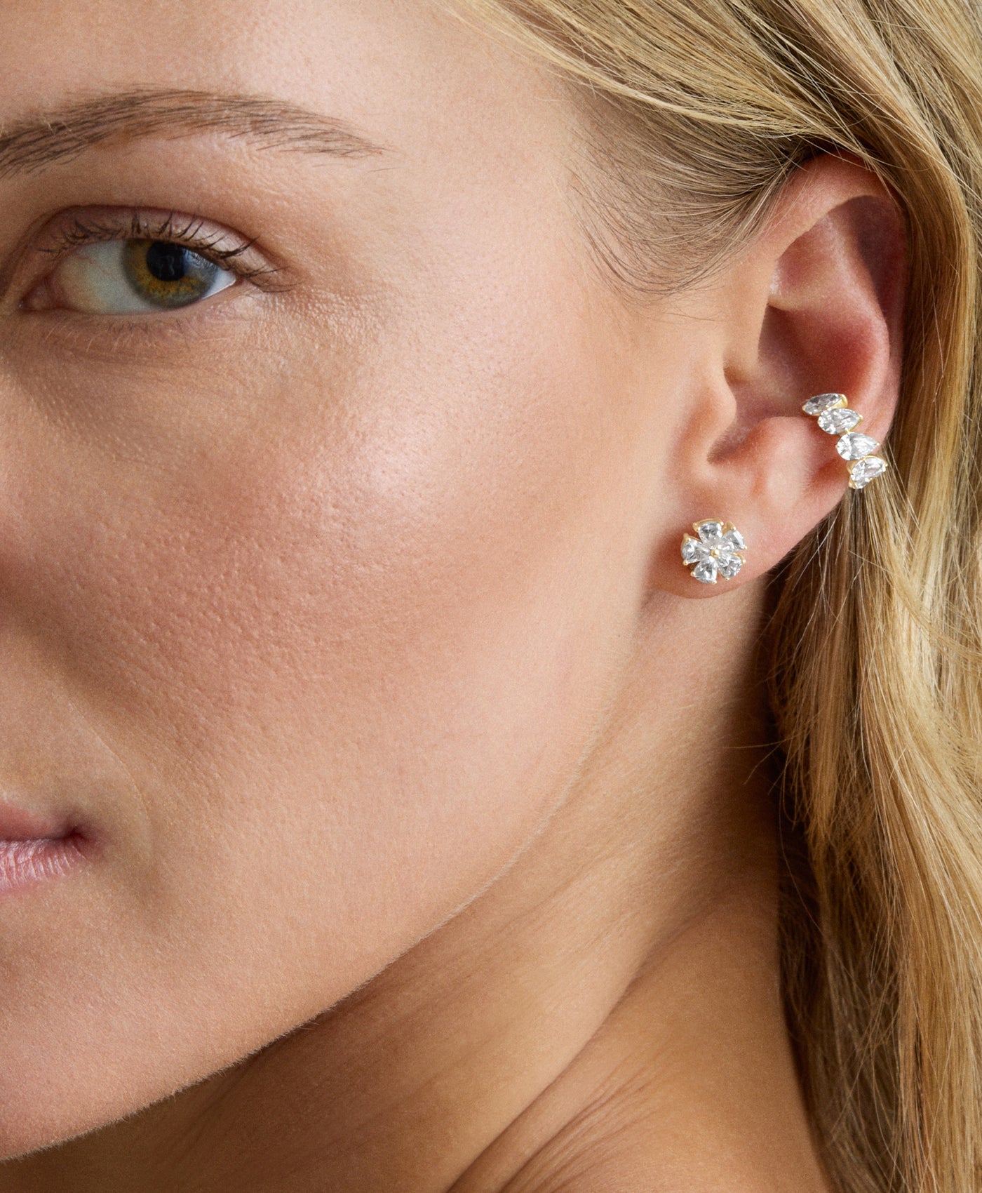 Diamond Flower Stud Earrings