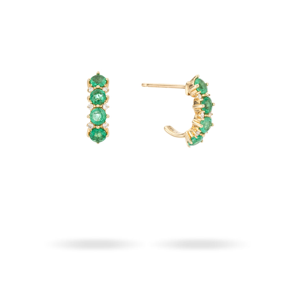 One of a Kind Emerald + Diamond Rounds J Hoops