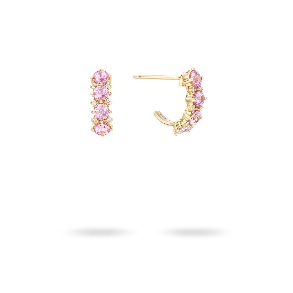 One of a Kind Pink Sapphire + Diamond J Hoops