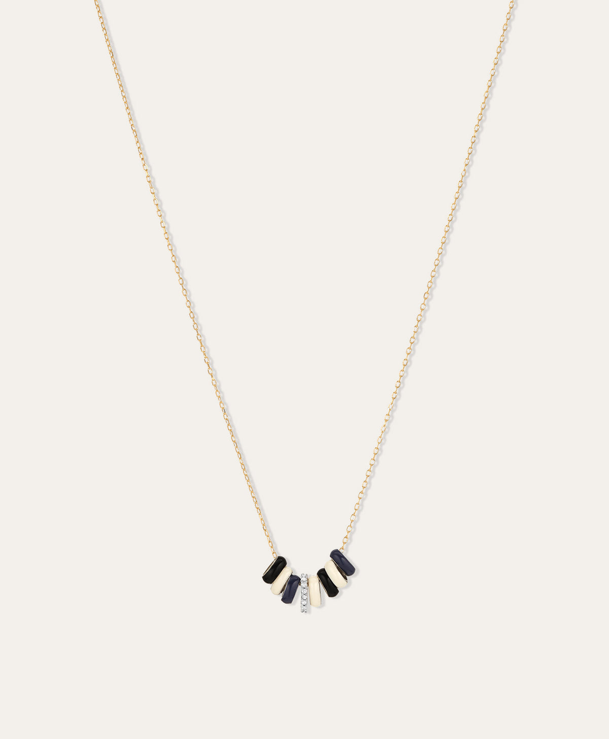 Midnight Stripes Diamond + Enamel Mini Bead Necklace