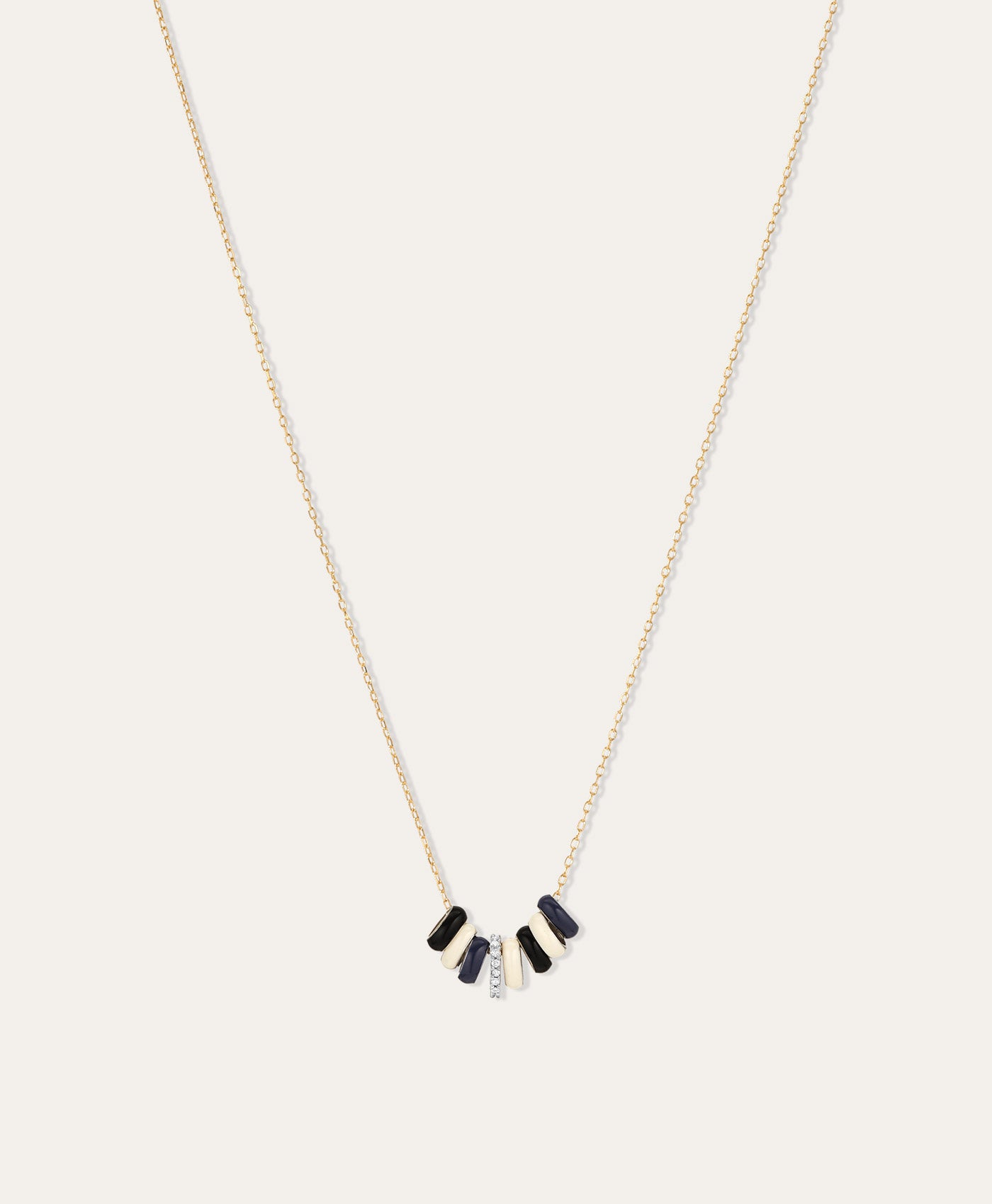 Midnight Stripes Diamond + Enamel Mini Bead Necklace
