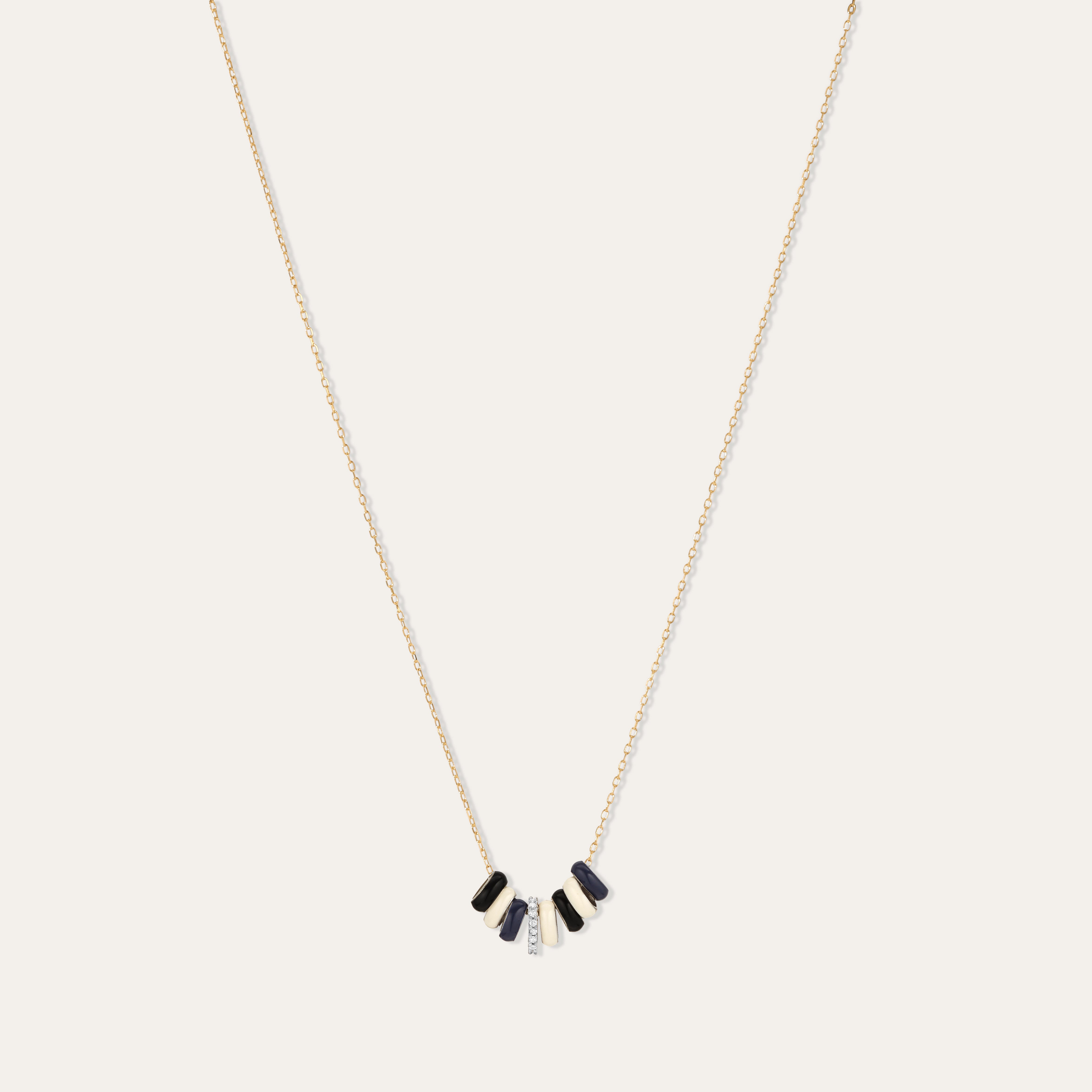 Midnight Stripes Diamond + Enamel Mini Bead Necklace