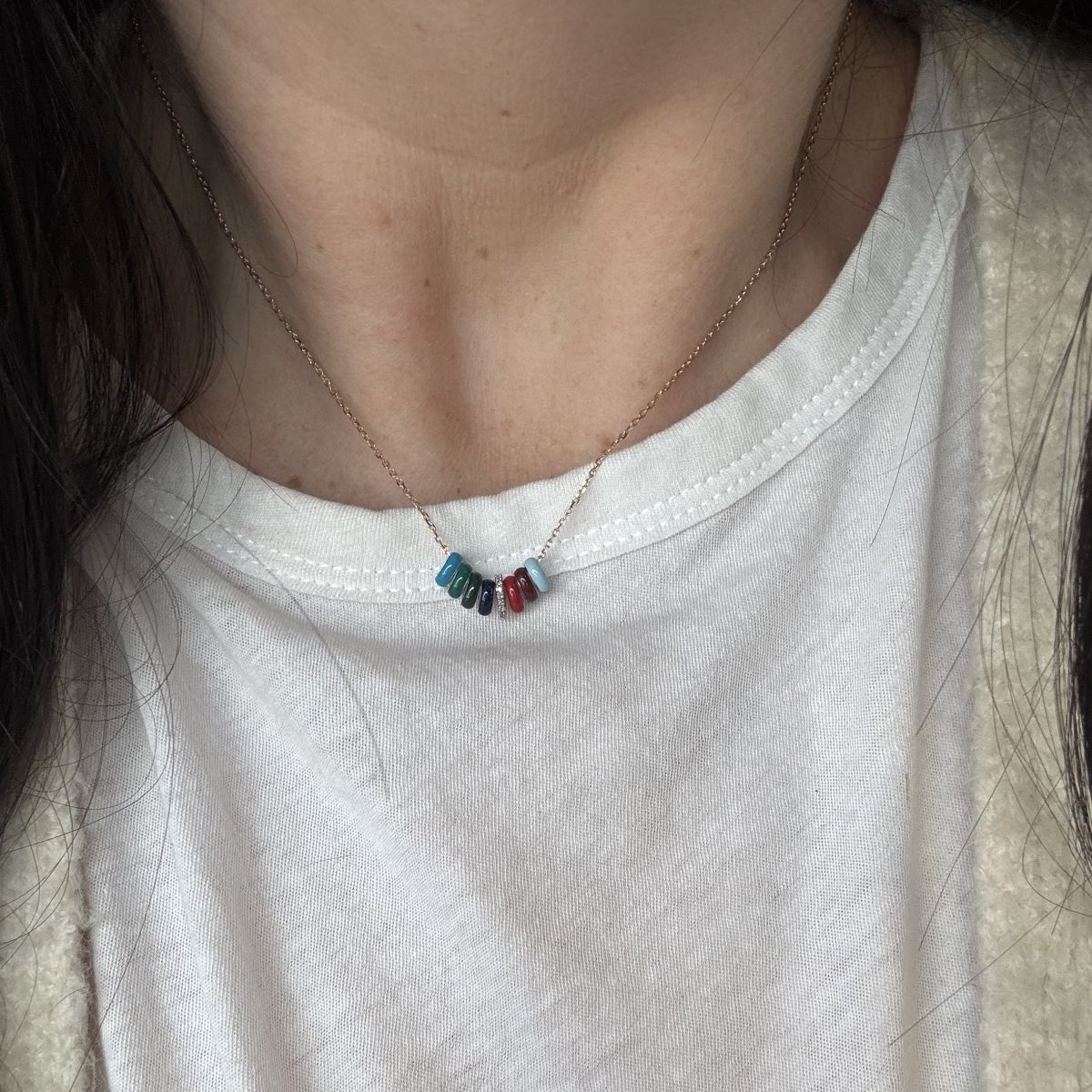 Mini Bead Diamond + Enamel Festive Necklace