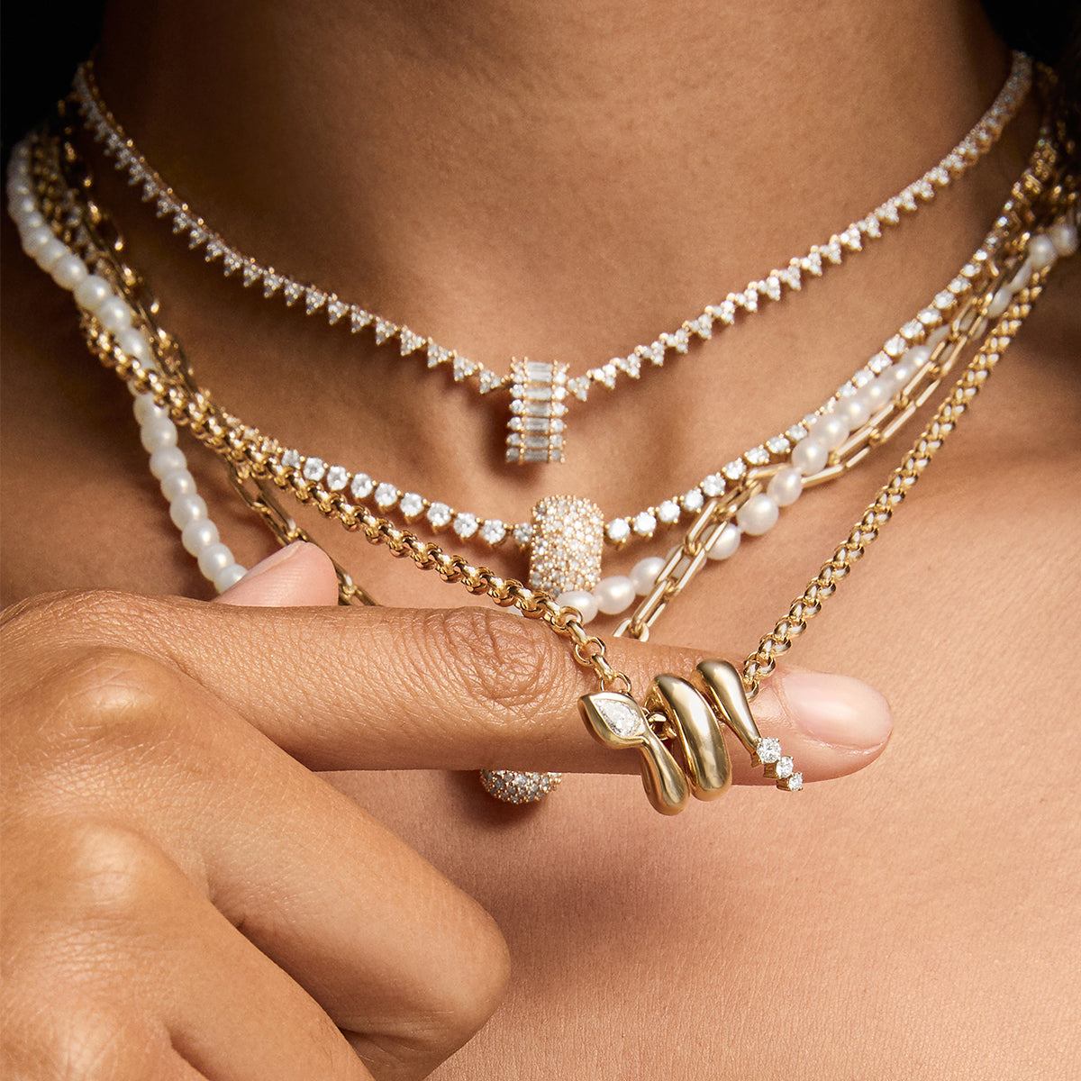 Diamond Snake Wrap Big Bead Necklace - Lab Grown