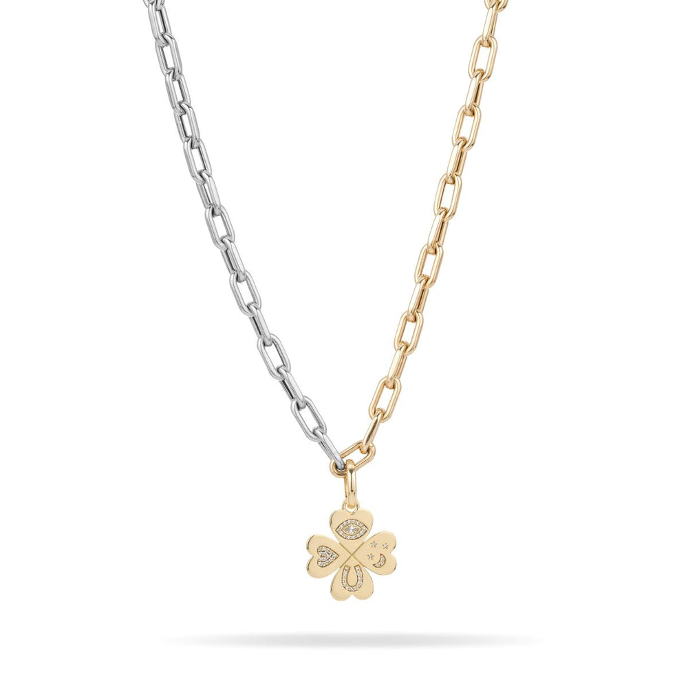 Good Luck Diamond Clover Hinged Charm in Sterling Silver main image 0