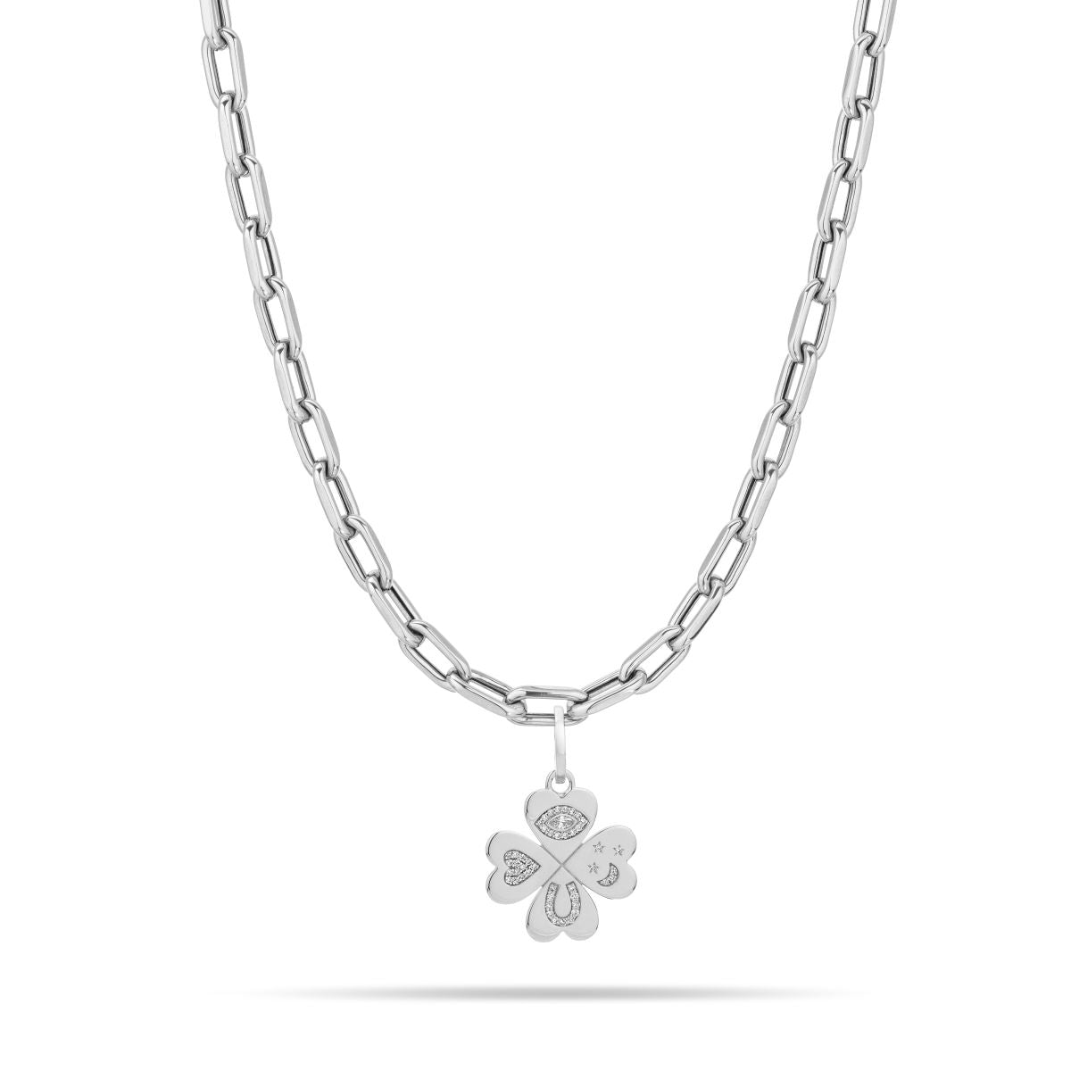 Good Luck Diamond Clover Hinged Charm in Sterling Silver