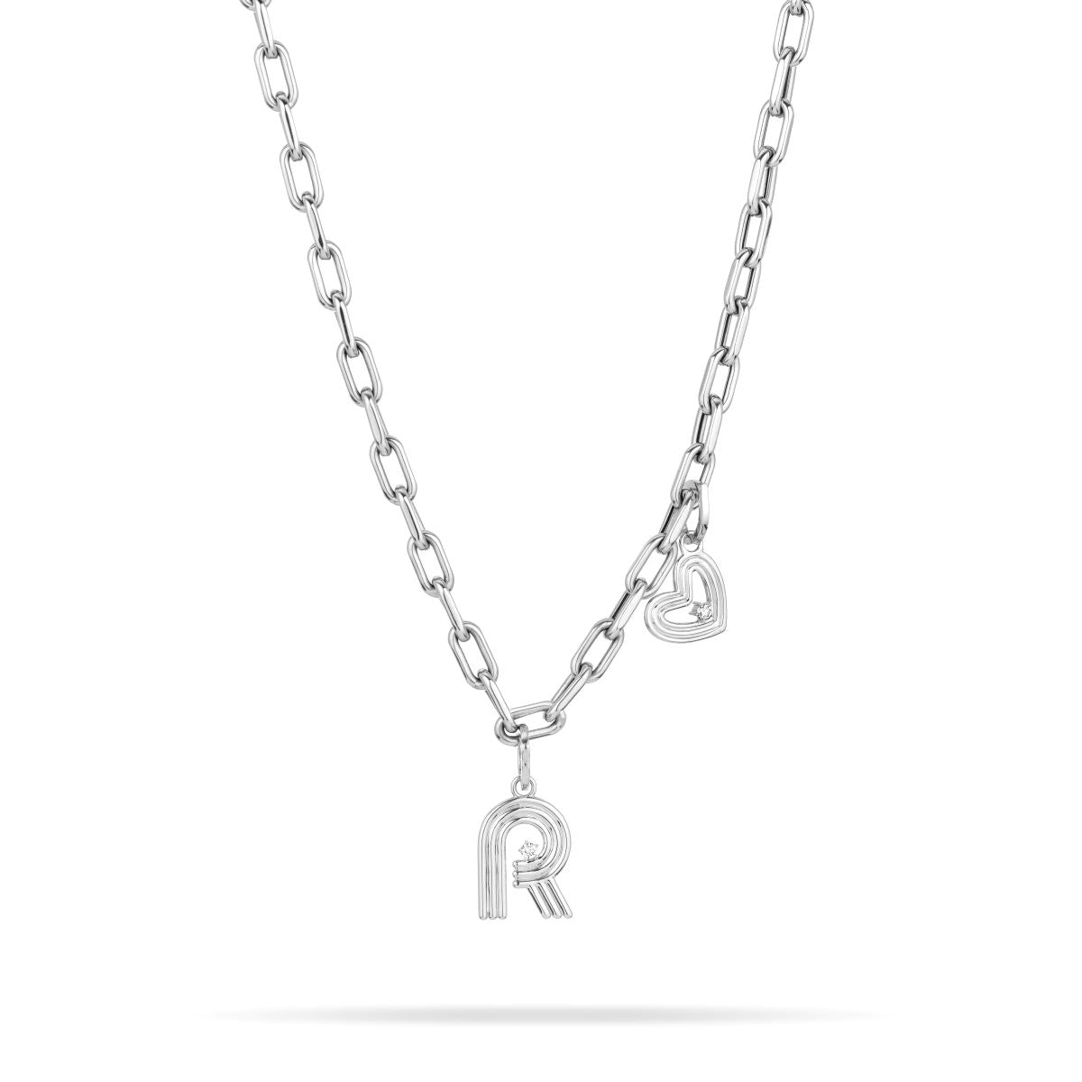 5.3mm Groovy Italian Chain Initial Heart Necklace in Sterling Silver