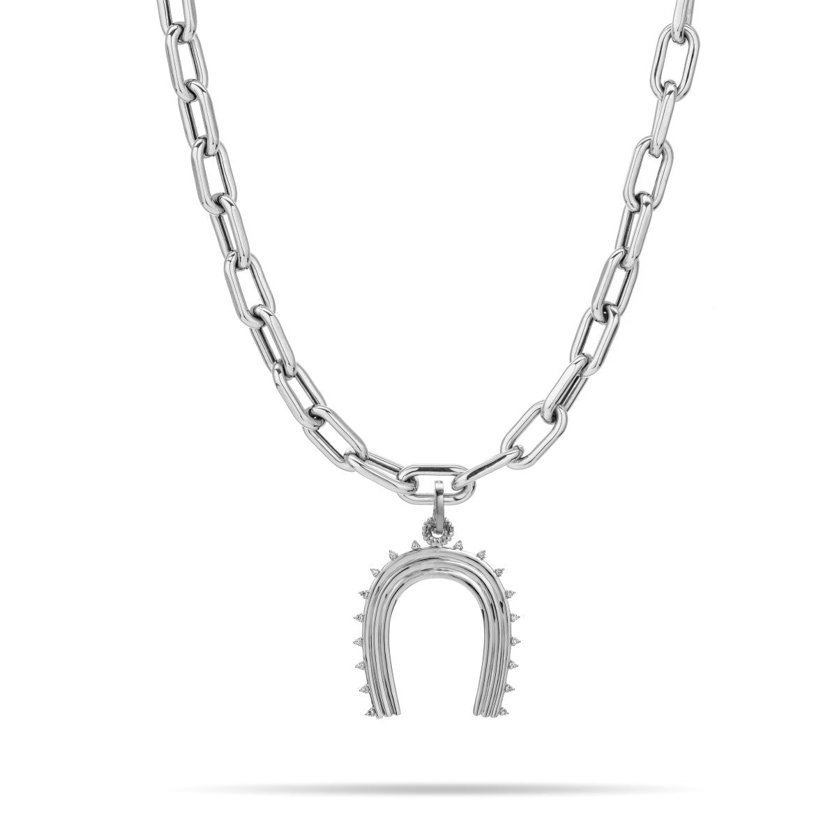 XL Groovy Diamond Horseshoe Hinged Charm in Sterling Silver