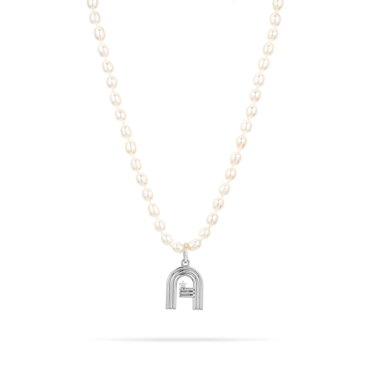 Chunky Seed Pearl Initial Necklace in Sterling Silver