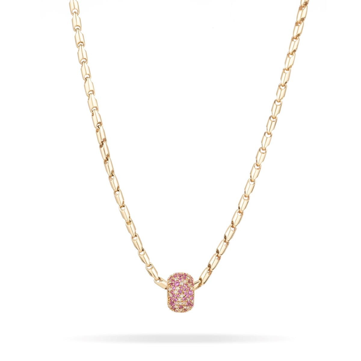 Wide Pink Sapphire + Diamond Pavé Big Bead