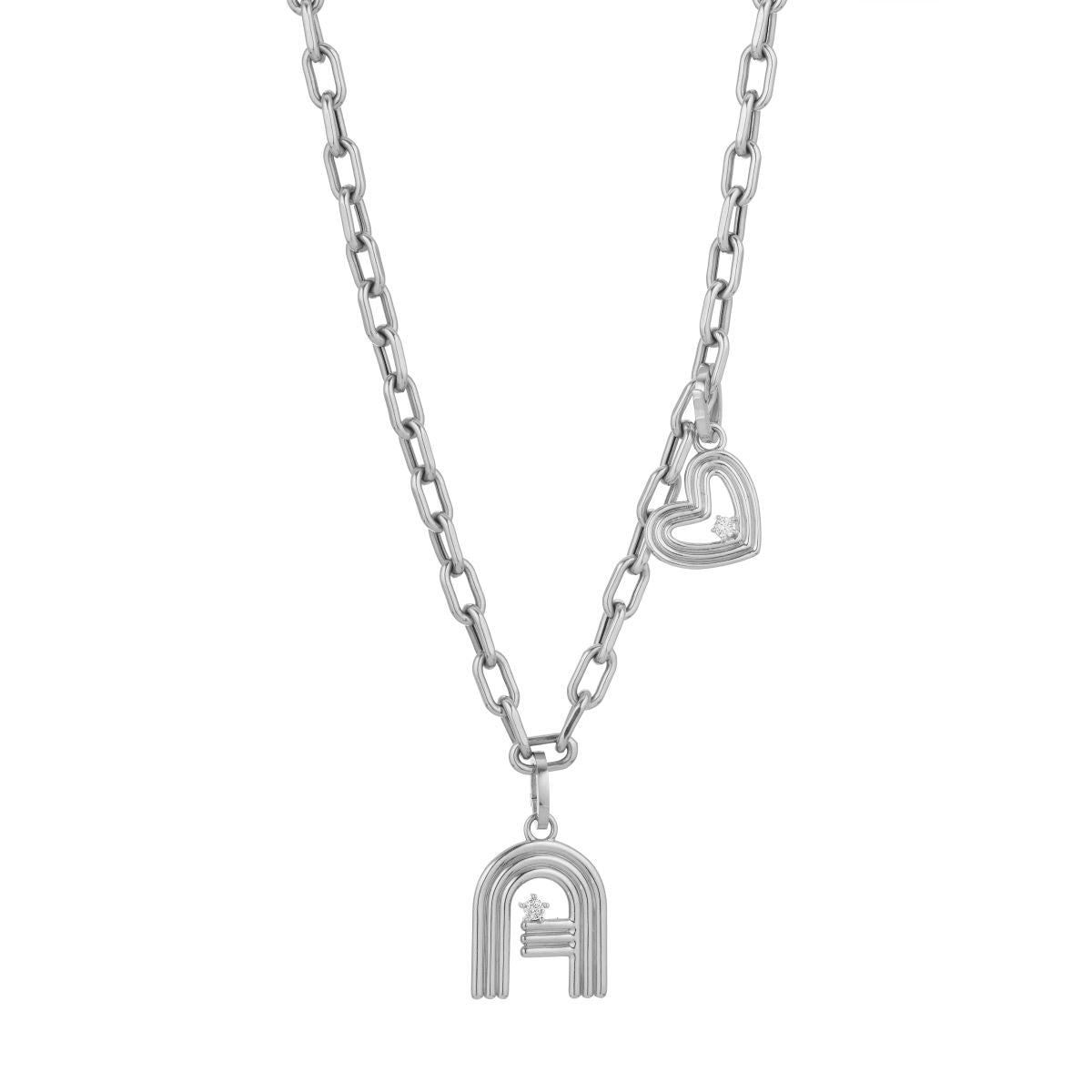 4mm Groovy Italian Chain Initial Heart Necklace in Sterling Silver