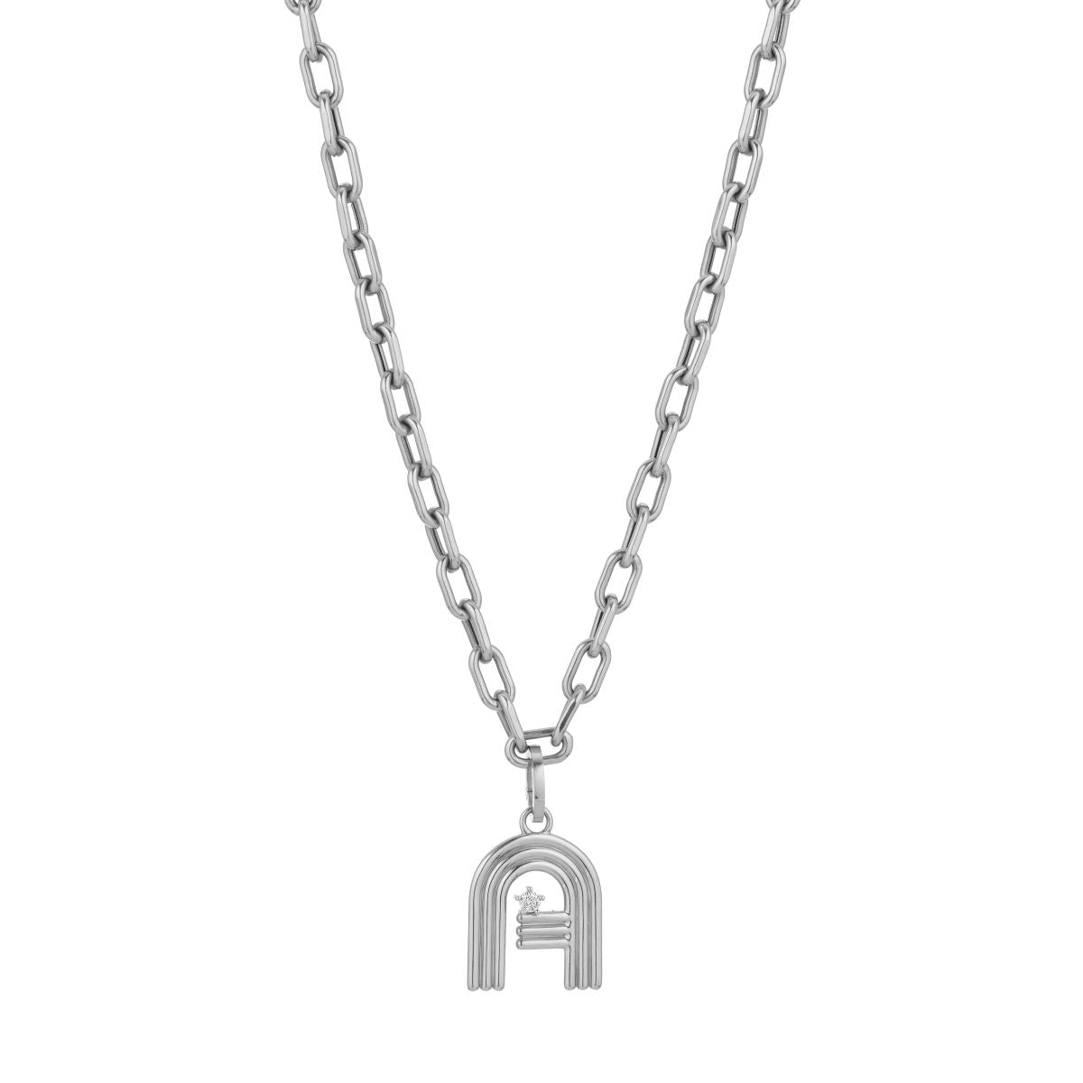 4mm Groovy Italian Chain Initial Necklace in Sterling Silver