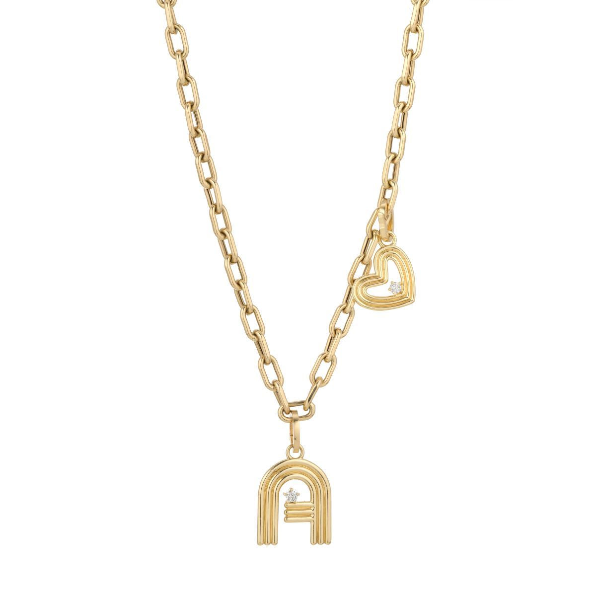 4mm Groovy Italian Chain Initial Heart Necklace