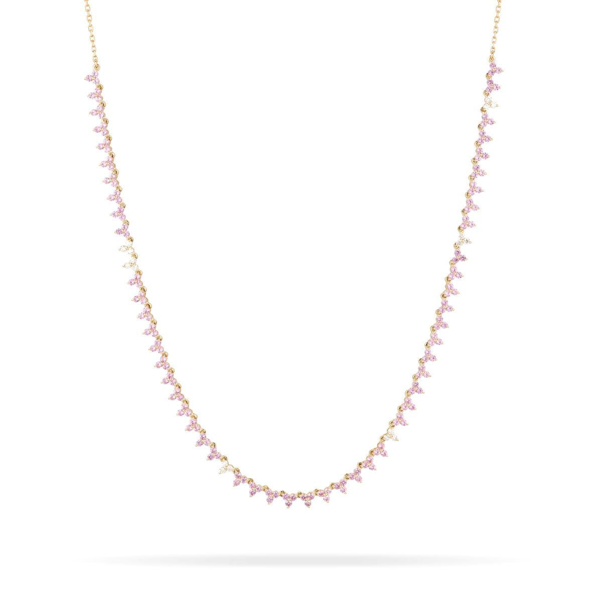 Pink Sapphire + Diamond Cluster Half Riviera Necklace