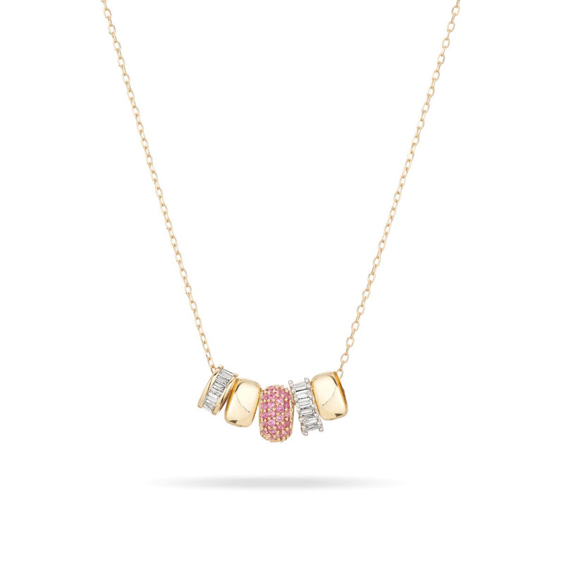 Graduated Pink Sapphire + Diamond Curve Necklace - Adina Reyter