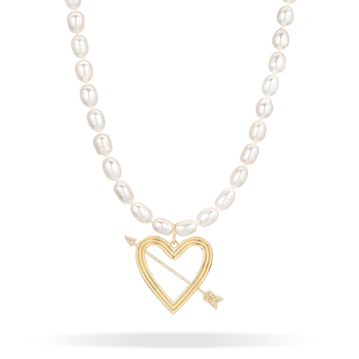 XL Pavé Heart Pearl Necklace