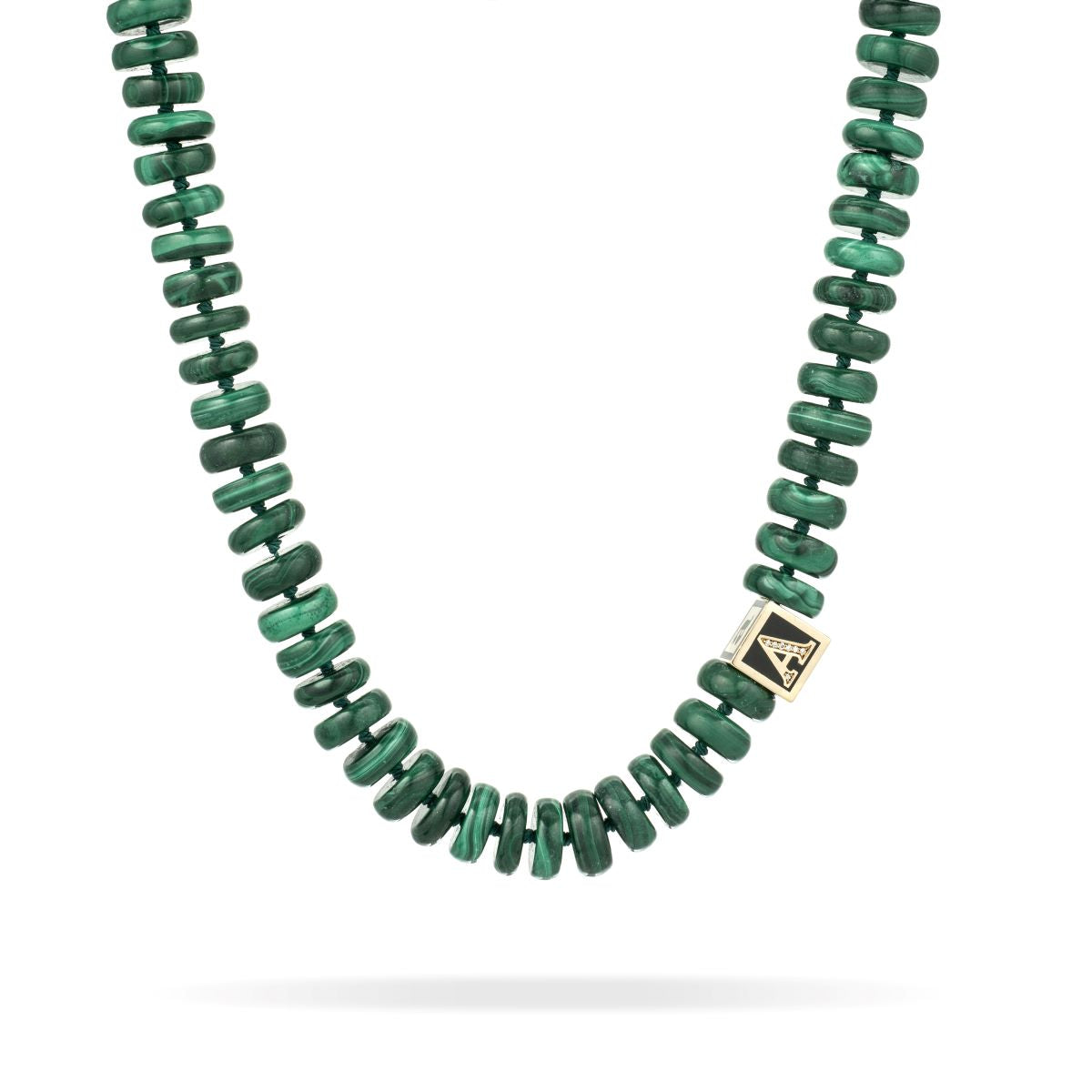 Malachite Coin Initial Block Big Bead Necklace