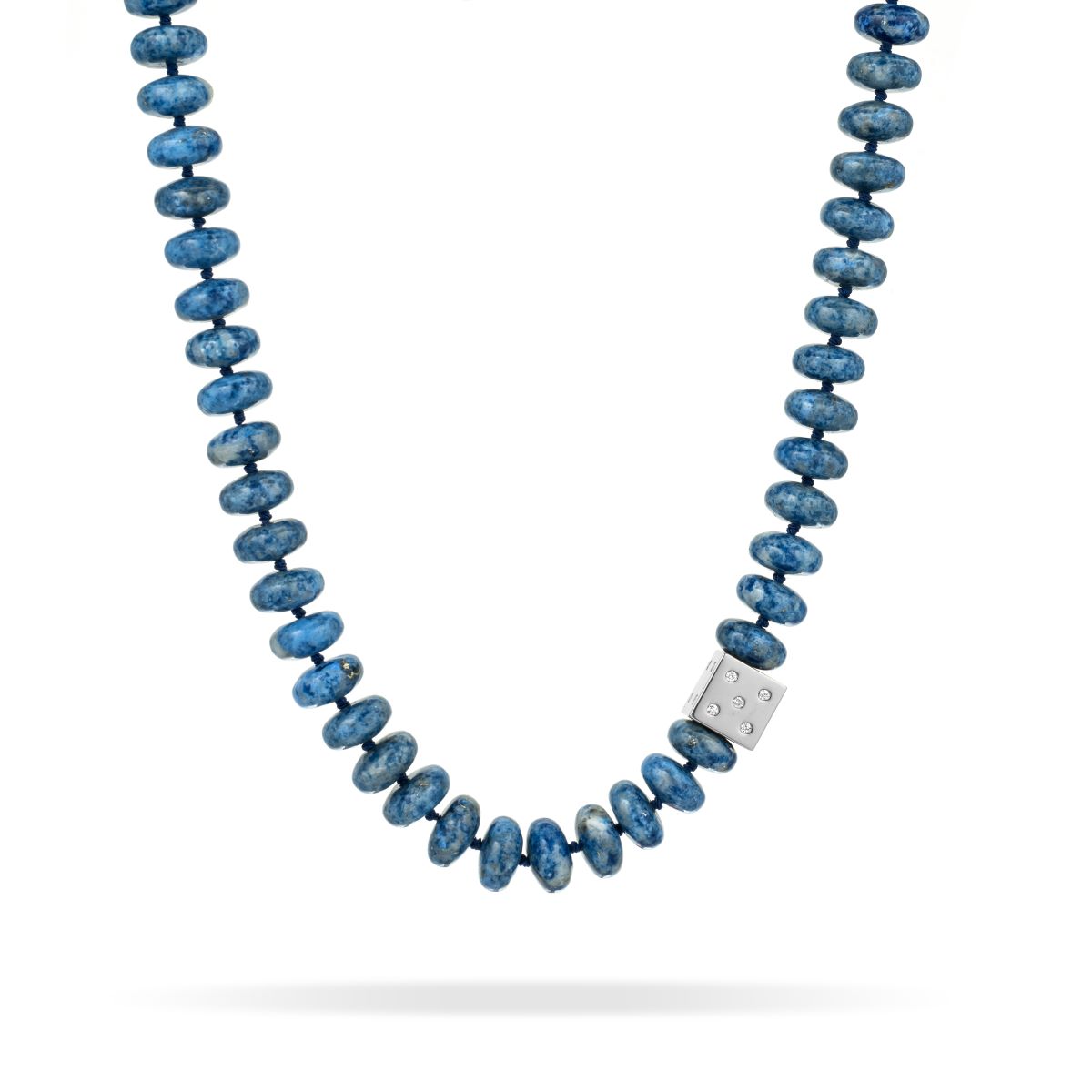 Denim Lapis Coin Diamond Dice Big Bead Necklace in Sterling Silver