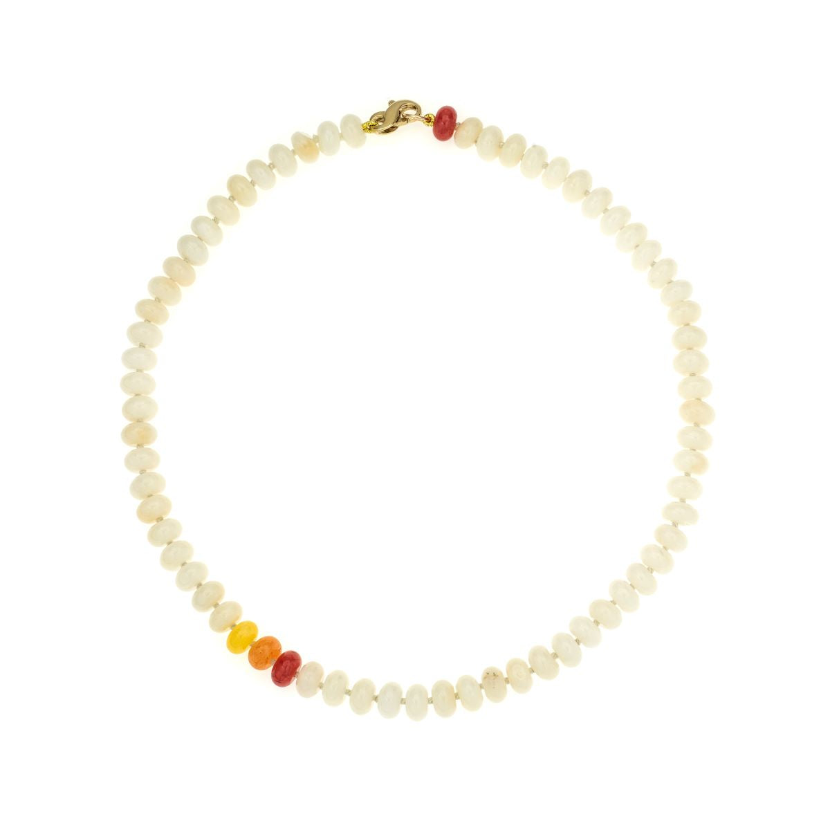 Ivory Jade and Red Gemstone Necklace
