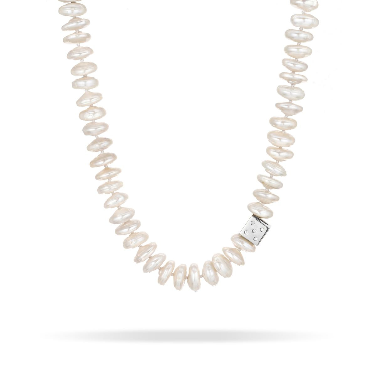 Pearl Coin Diamond Dice Big Bead Necklace in Sterling Silver