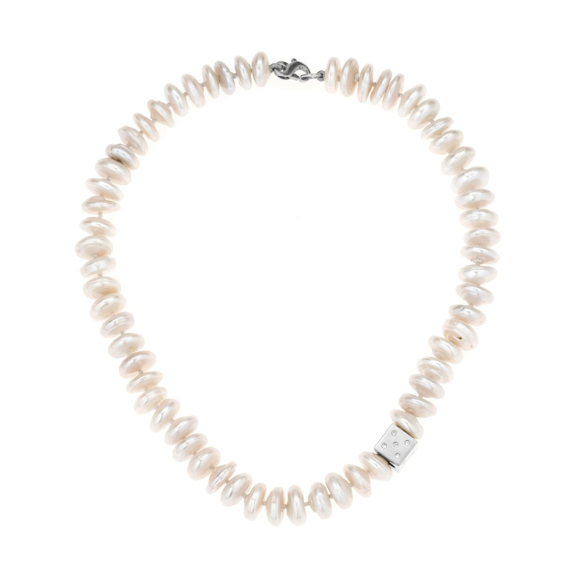 Pearl Coin Diamond Dice Big Bead Necklace in Sterling Silver